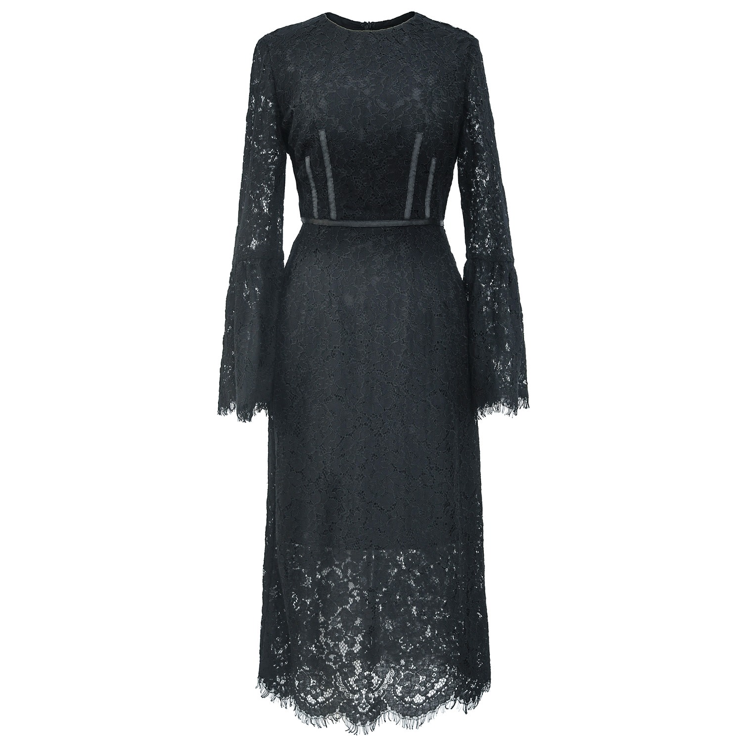 Smart And Joy Women's Bustier Lines And Tulip Sleeves Lace Dress - Black In Black
