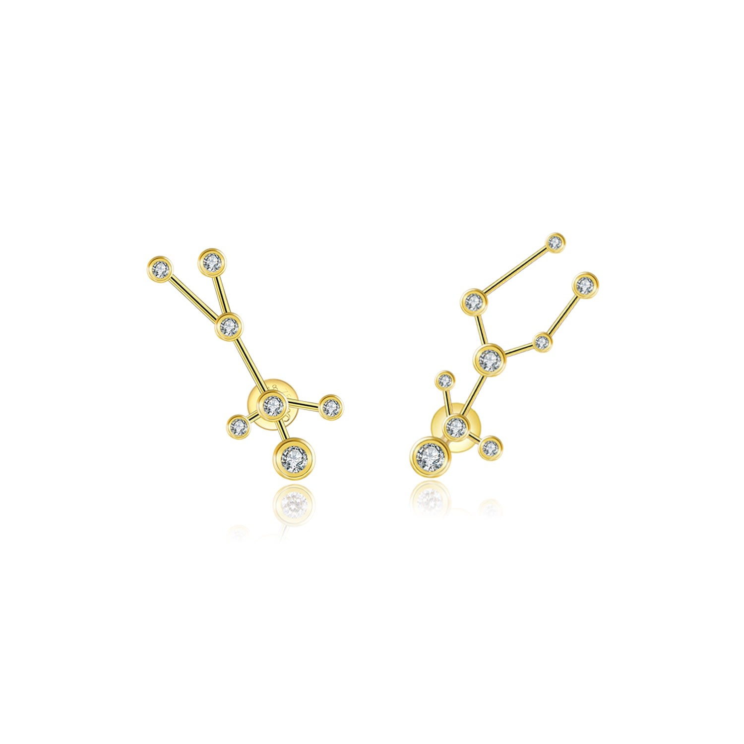 Women’s Gemini Zodiac Constellation Earing 18K Yellow Gold & Diamond Genevieve Collection