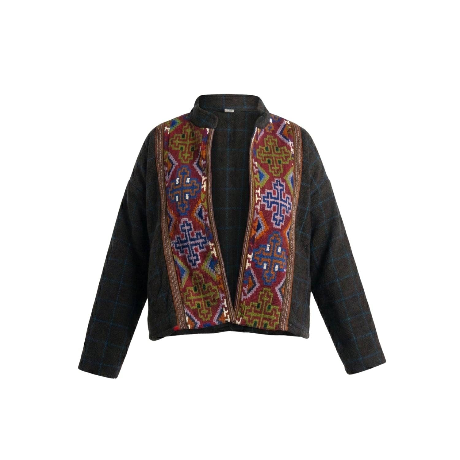 Women's Black / Brown Monal Pattu Jacket Brown & Multicolour / Multicolour | One Size | Charkha & Loom
