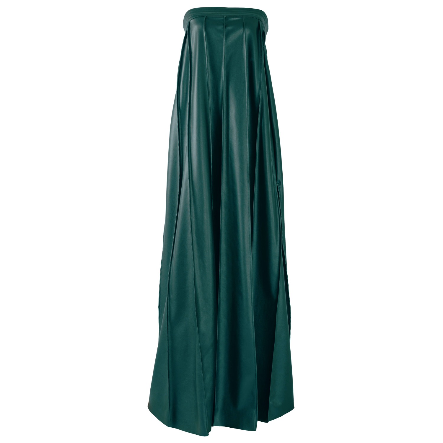 Kargede Women's Pleated Green Leather Maxi Dress – Strapless Designer Evening Gown In Faux In Green