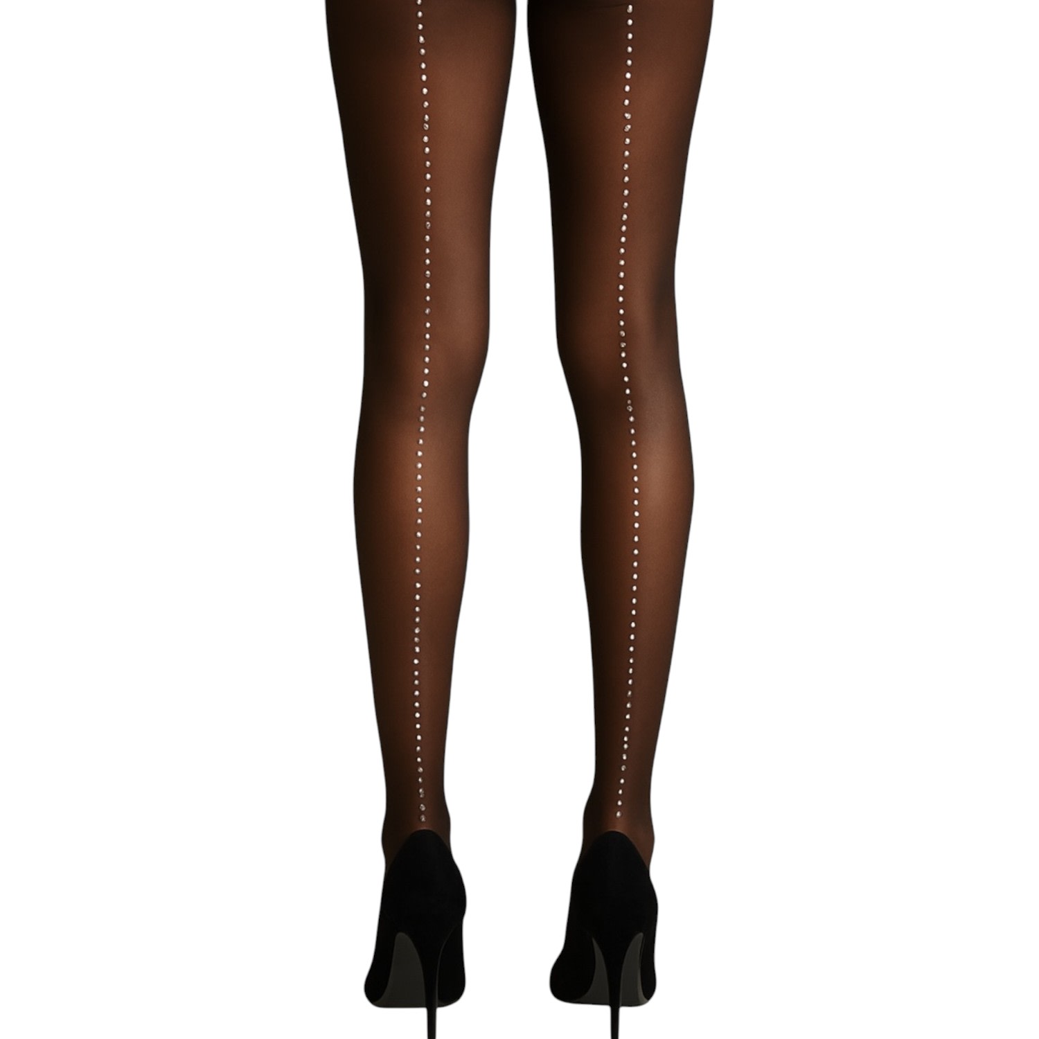 High Heel Jungle By Kathryn Eisman Women's Satellite Crystal Back Seam Tights Black In Black