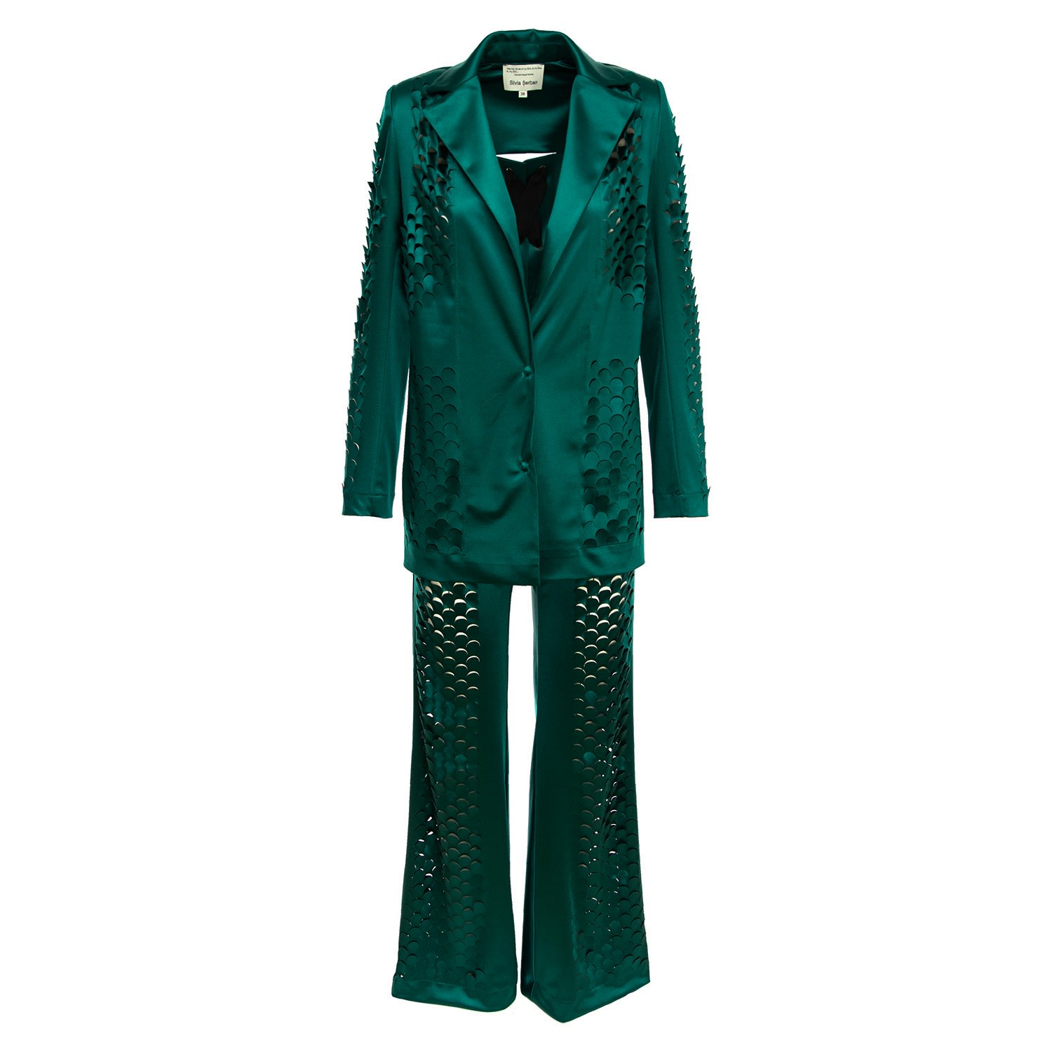 Women’s Dragon Skin Laser Cut Green Suit Extra Small Silvia Serban