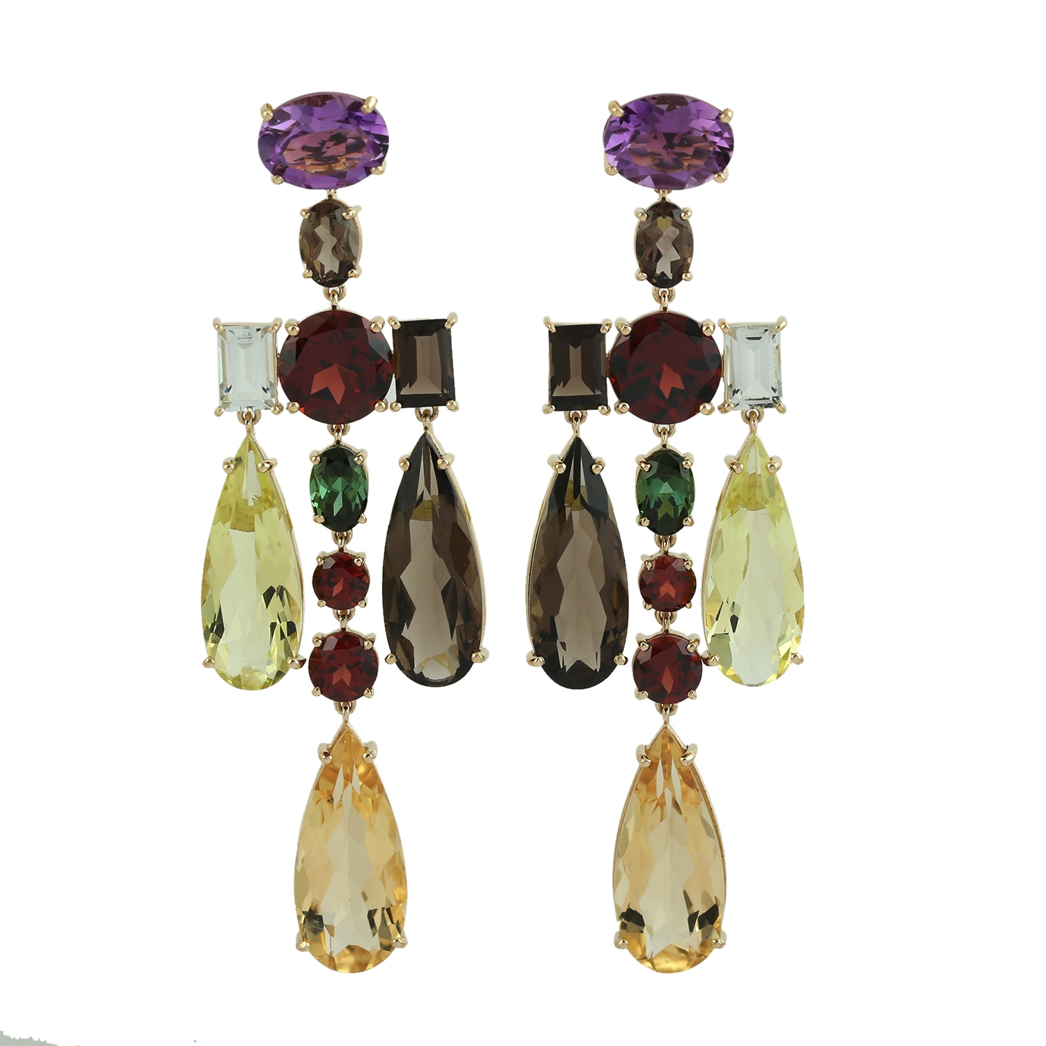 Artisan Women's Rainbow Mixed Gemstone Chandelier Earrings In 18k Gold In Multi
