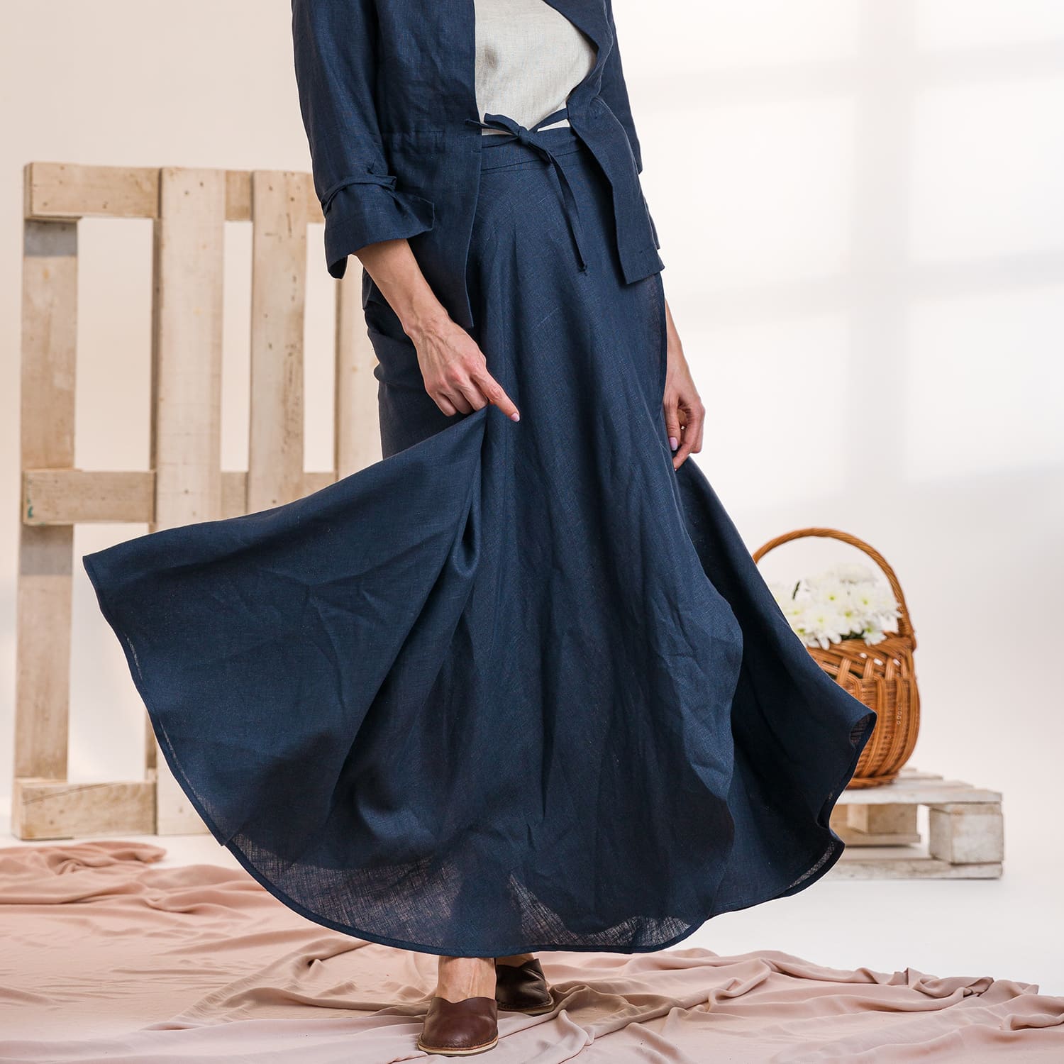 【INCHANT ME】Tulip high waist long skirt linen-wrap-skirt-with-split-in