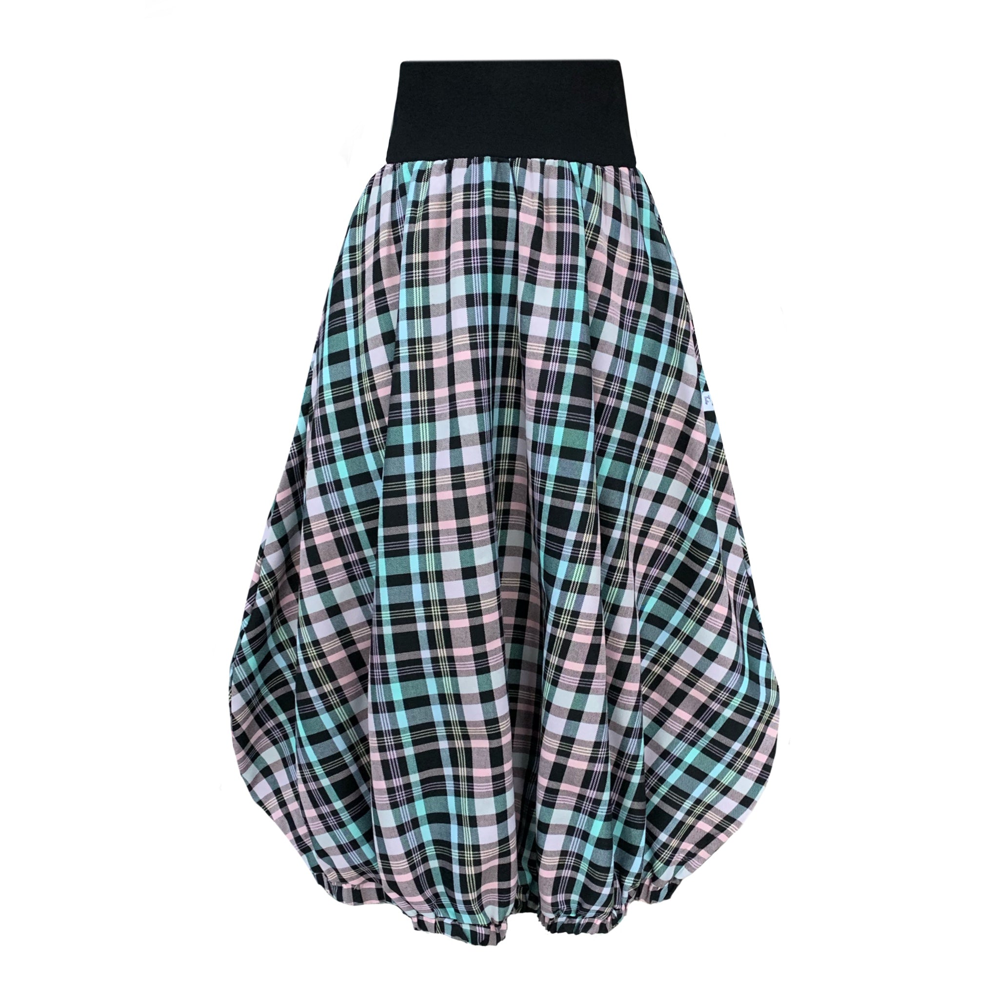 Women's Black Ram Parachute Skirt In Pastel Check | Extra Small | Frock Tales