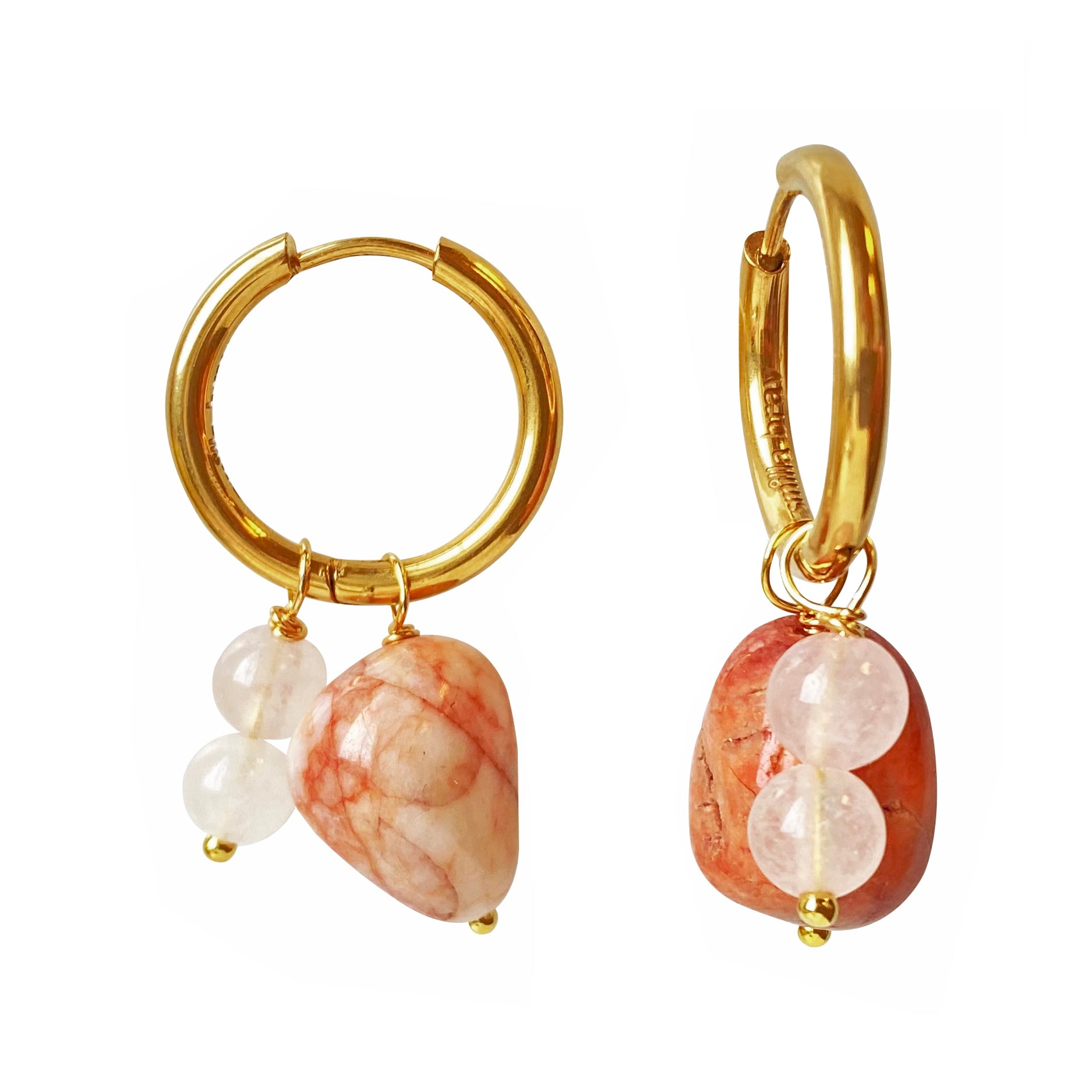 Women’s Gold / Pink / Purple Hoop Earrings Honey Jasper & Rose Quartz Symi Smilla Brav