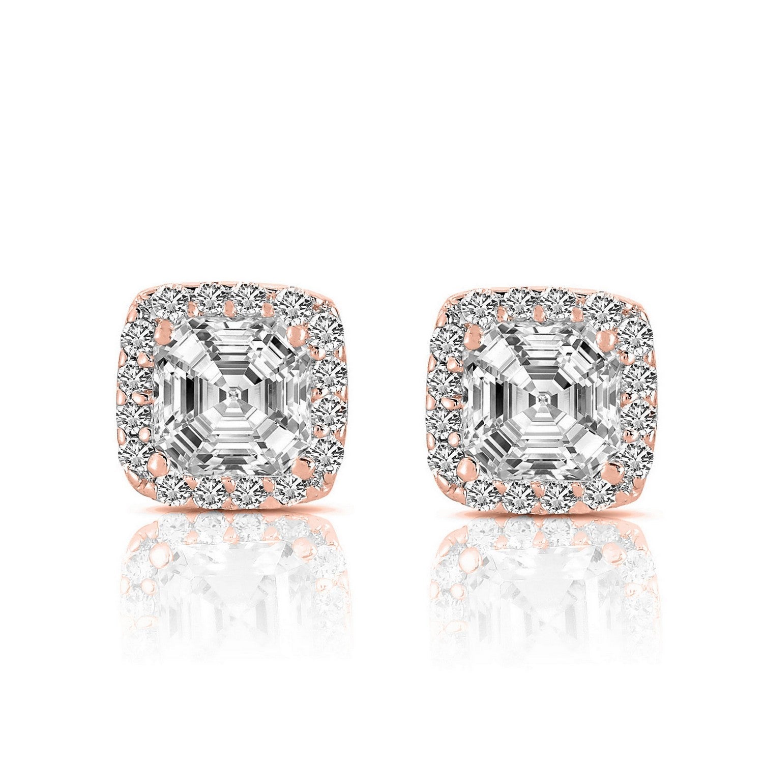 Genevive Jewelry Women's White / Rose Gold Sterling Silver Rose Gold Plated Cubic Zirconia Square Stud Earrings In Multi