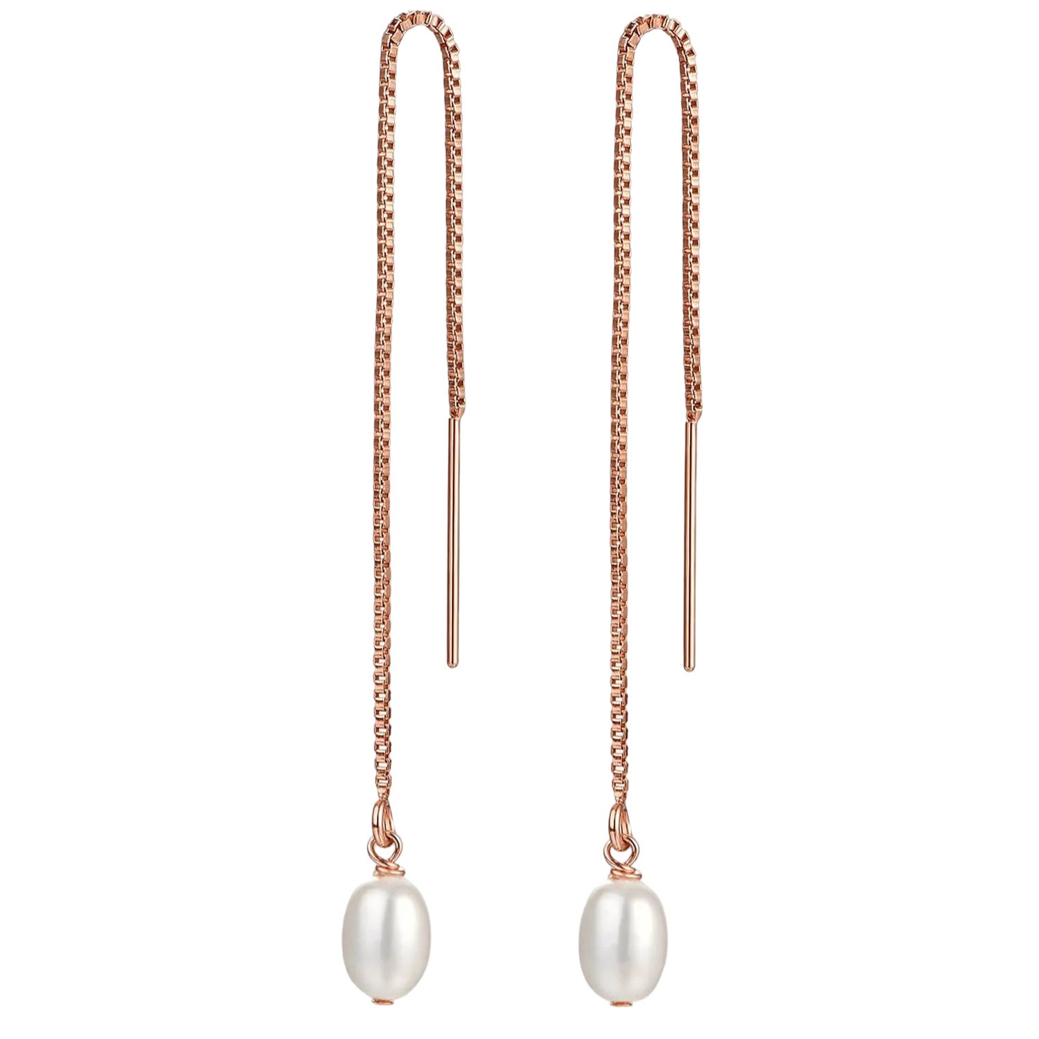 Katy Faye Women's White / Rose Gold Rosa Rose Gold Threader Earrings