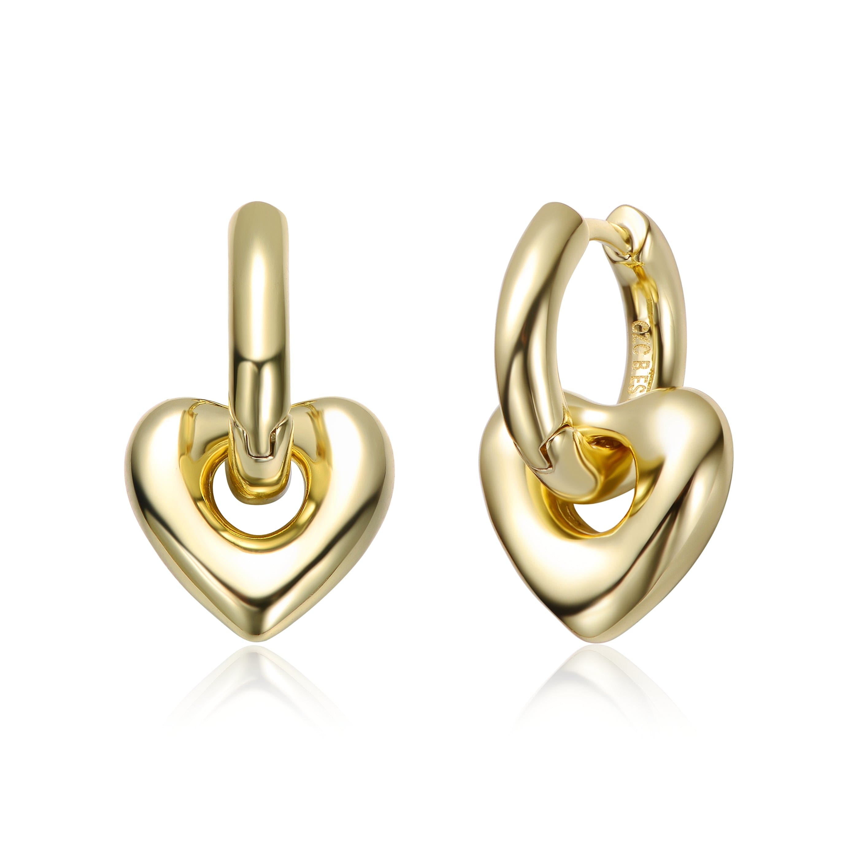 Genevive Jewelry Women's Yellow Gold Plated Heart Huggie Earrings In Gold