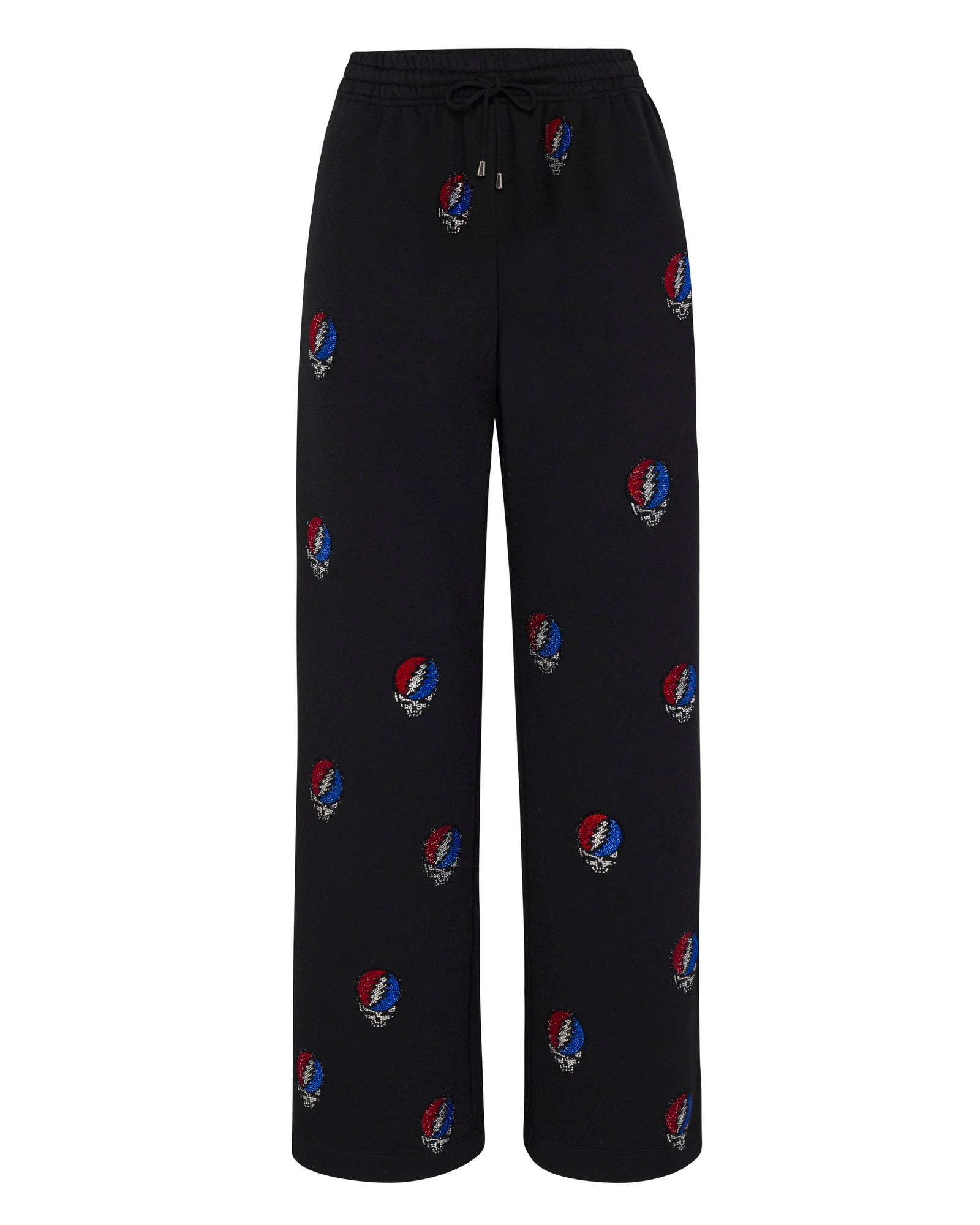 Meghan Fabulous Women's Black / Blue / Red The Original Grateful Dead Rhinestone Stealie Lounge Pant - Black In Black/blue/red