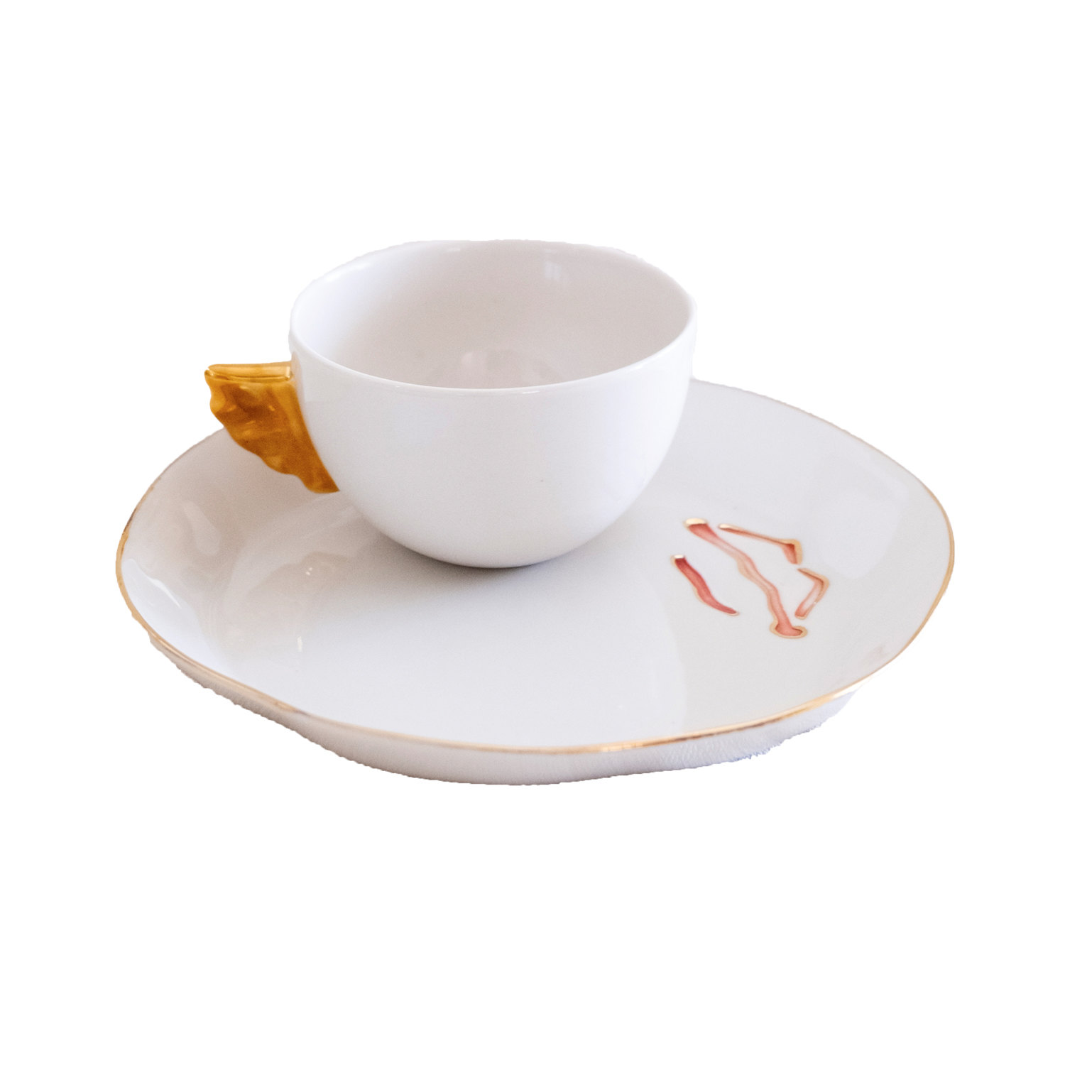 Maji Atelier Gold / Neutrals Volans Cup & Nuaj Kiss Plate Porcelain Set In Gold