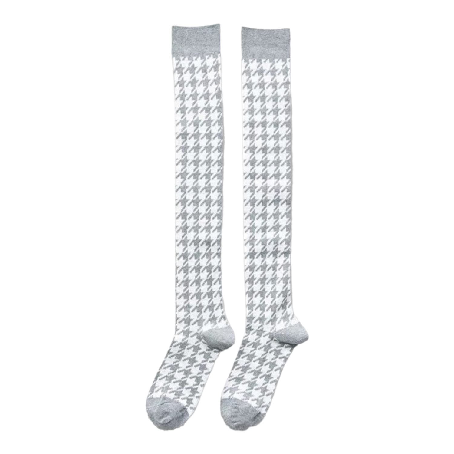 High Heel Jungle By Kathryn Eisman Women's Houndstooth Knee High Socks Grey In White