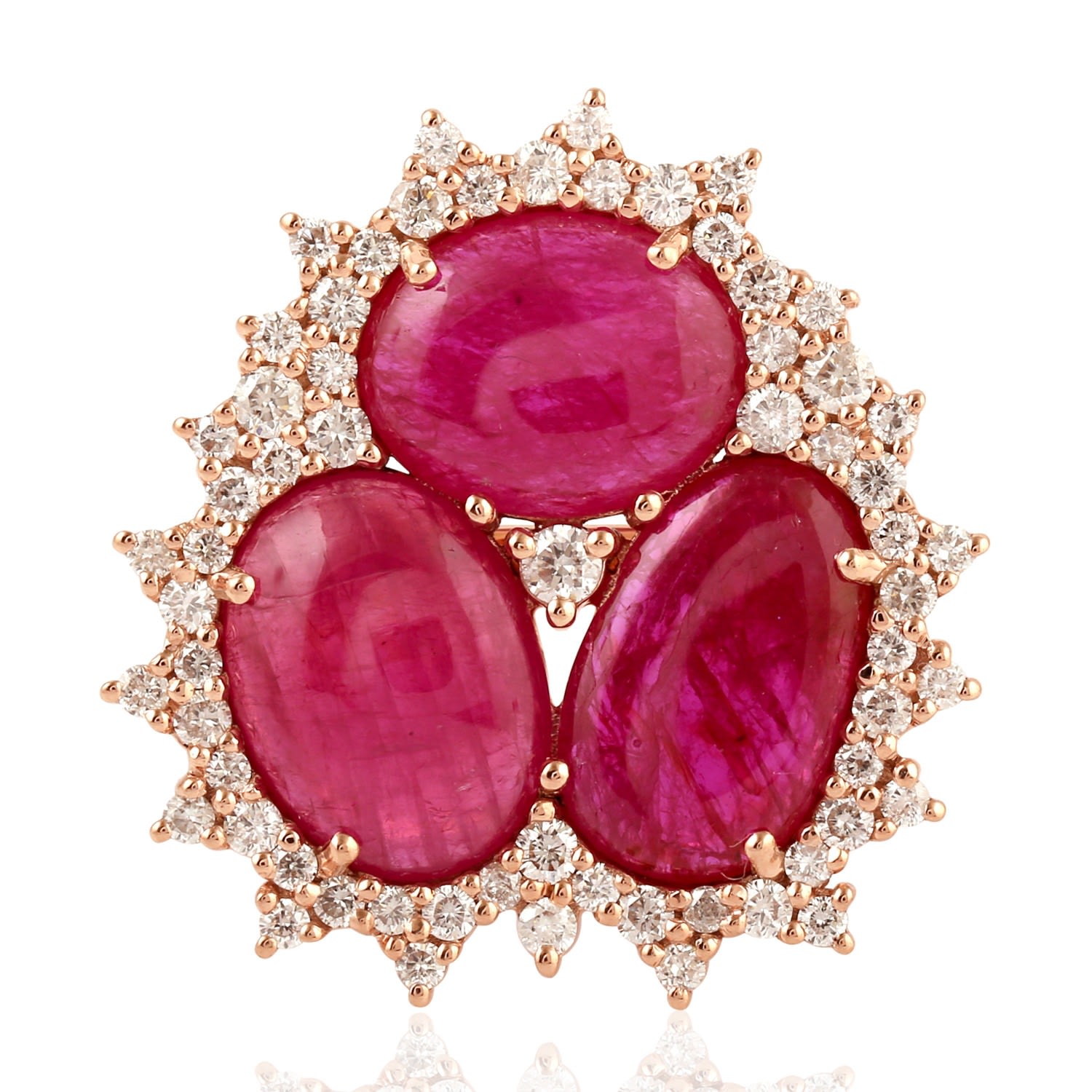 Artisan Women's Red / Rose Gold / White Statement Oval Ruby & Diamond Ring In 18k Rose Gold In Metallic