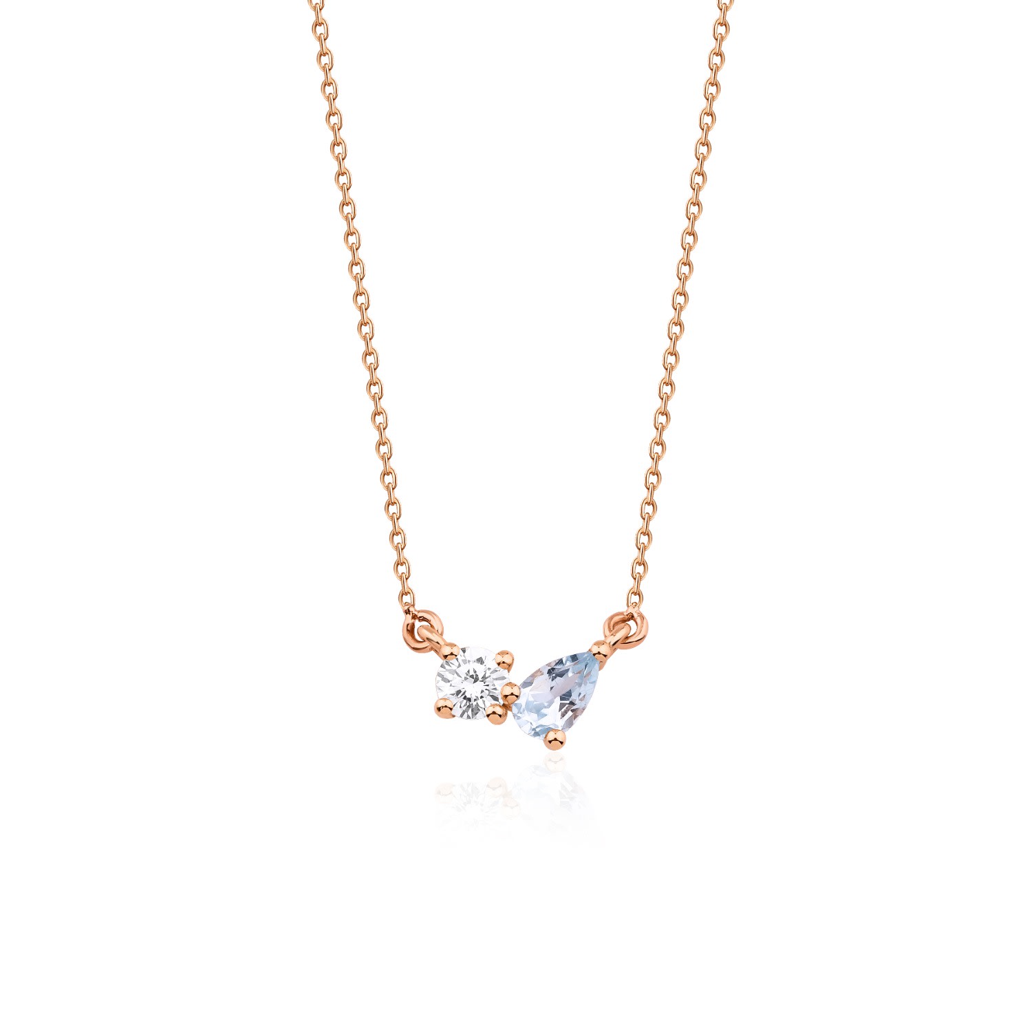 Melez Mini Atelier Women's Gold / Blue / Rose Gold Duo Blue Necklace - Solid Rose Gold With Diamond And Blue Topaz