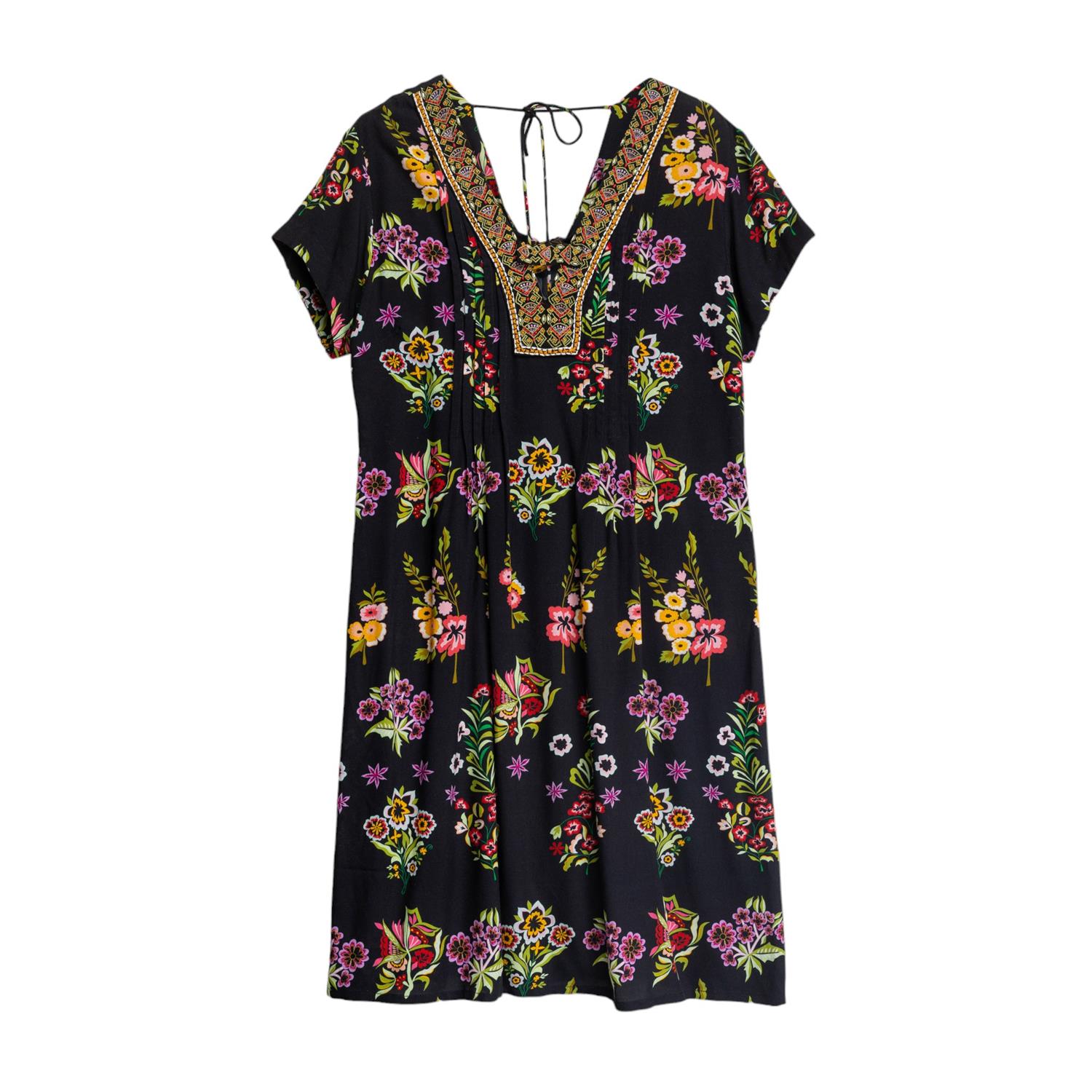 Women’s Black Short Dress With Floral Print Extra Large Niza