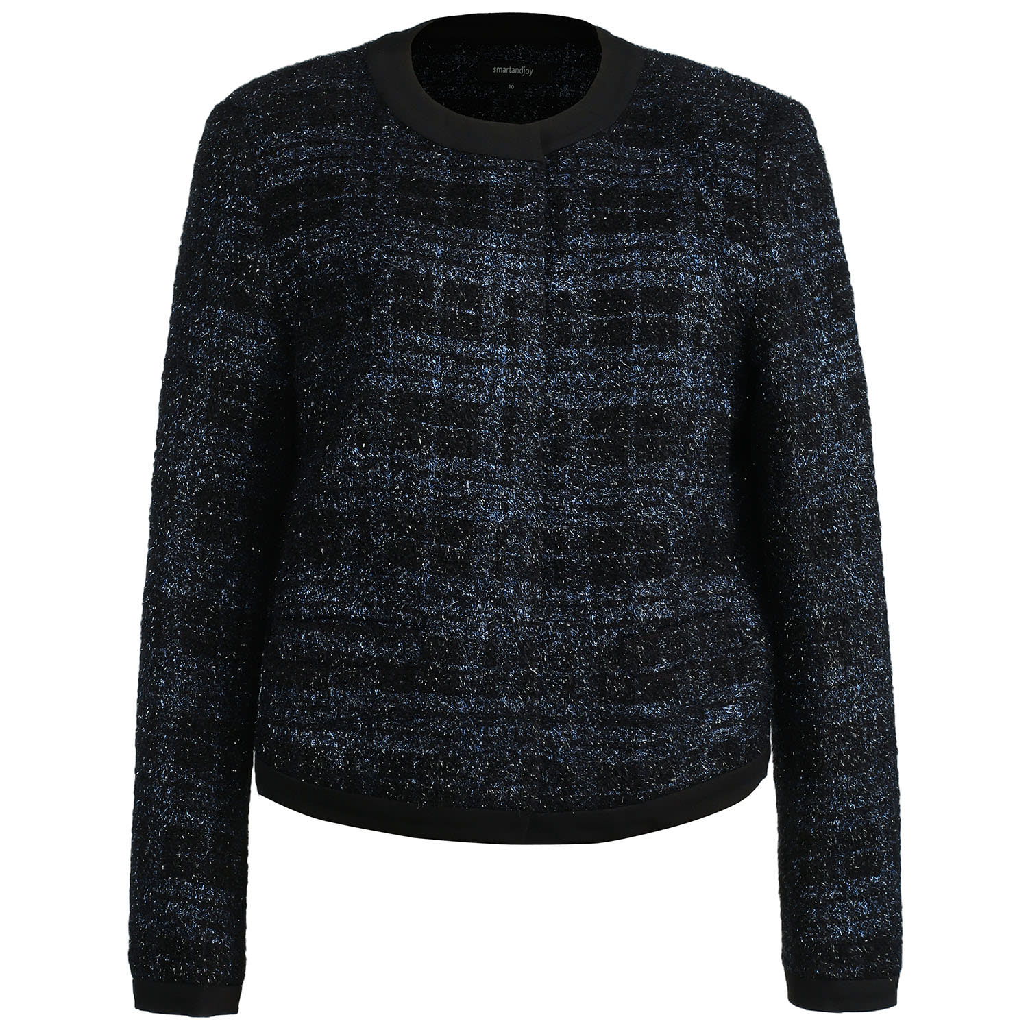Smart And Joy Women's Blue Minimalist Tartan Crop Jacket In Blue
