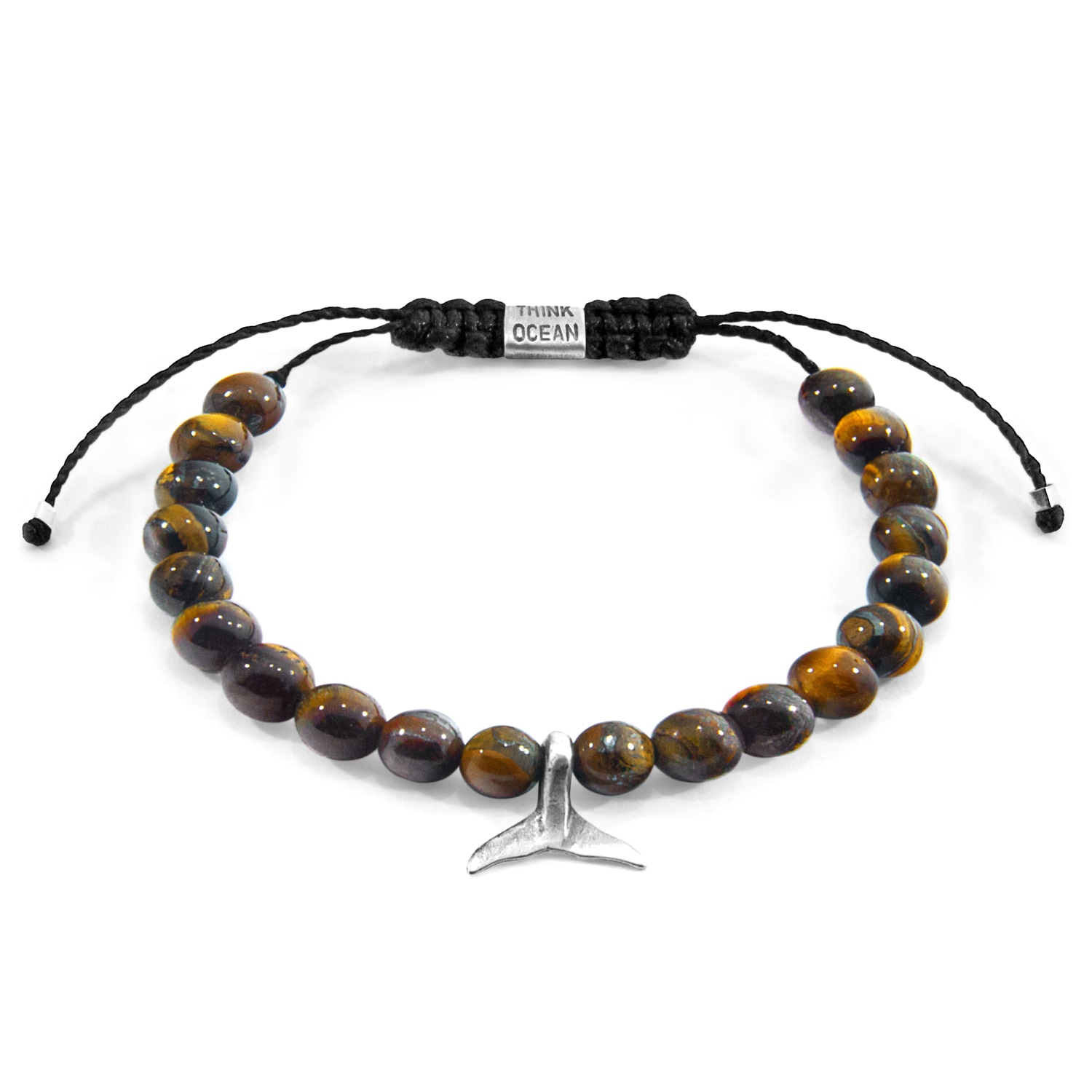 Anchor & Crew Brown Tigers Eye Think Ocean Mini Whale Silver & Stone Macrame Bracelet - Women