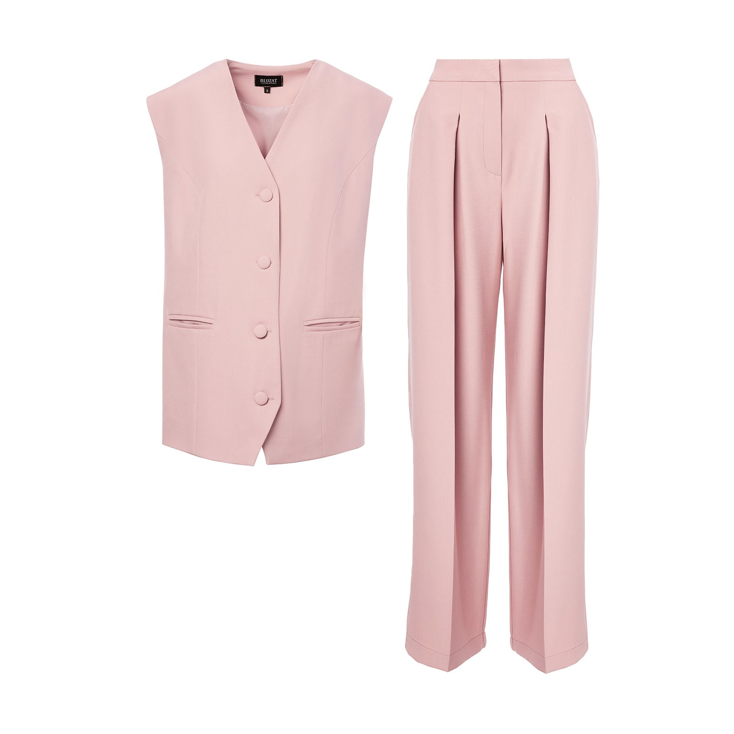 Bluzat Women's Pink / Purple Pastel Pink Suit With Oversized Vest And Ultra Wide Leg Trousers In Pink/purple