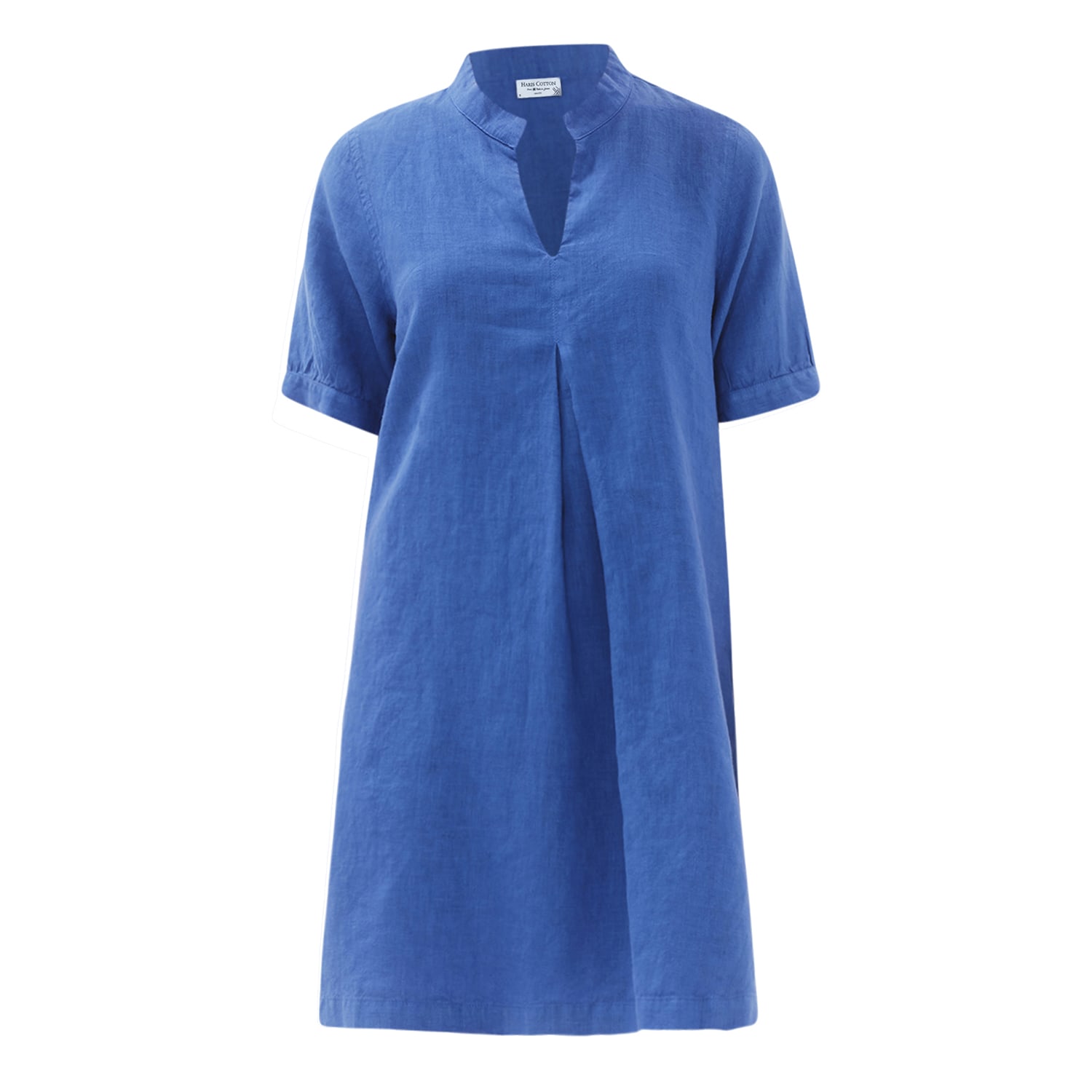 Haris Cotton Women's Blue Mandarin Neck Linen  Cami Dress With Flutter Sleeves - Lapis In Blue