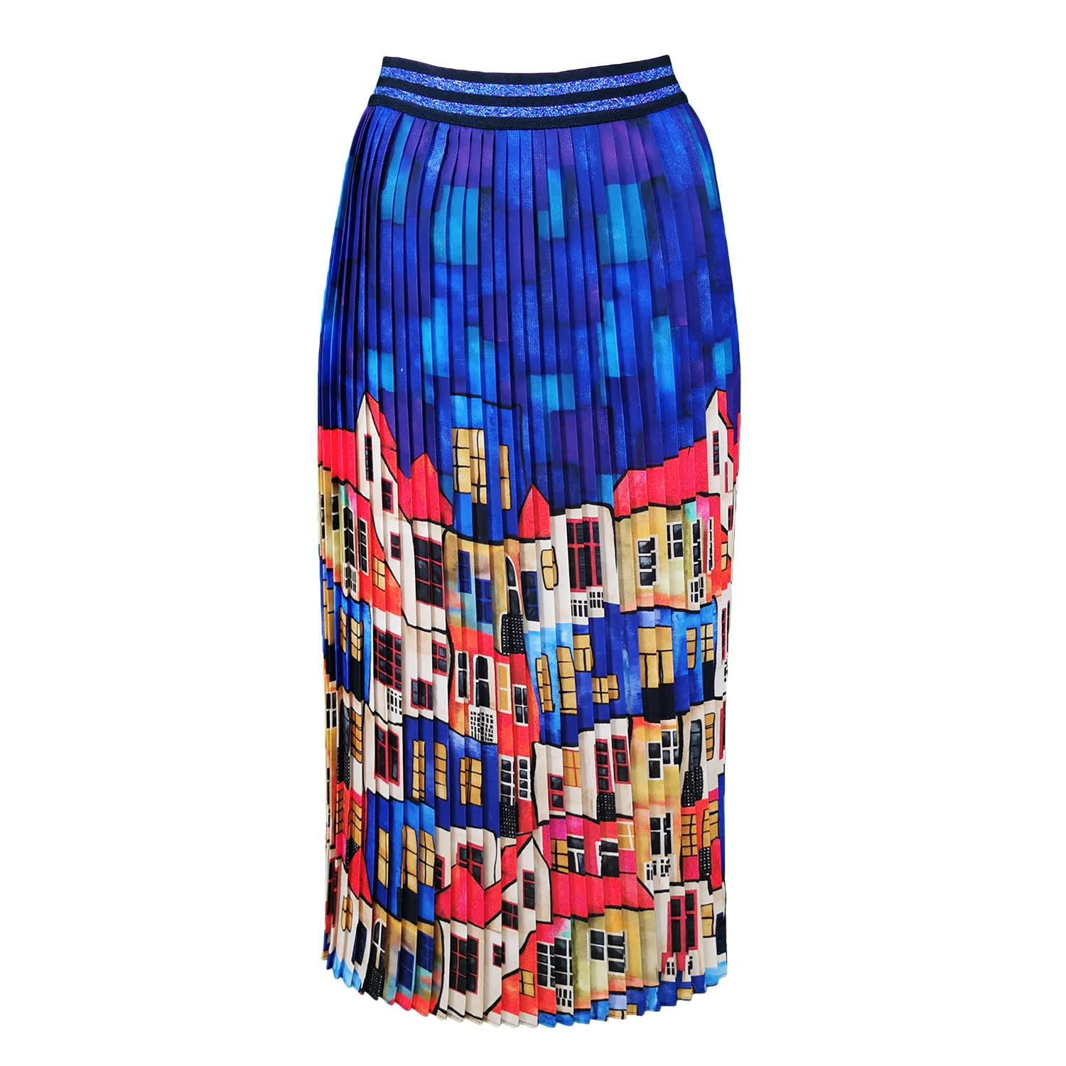 multicolor pleated maxi skirt