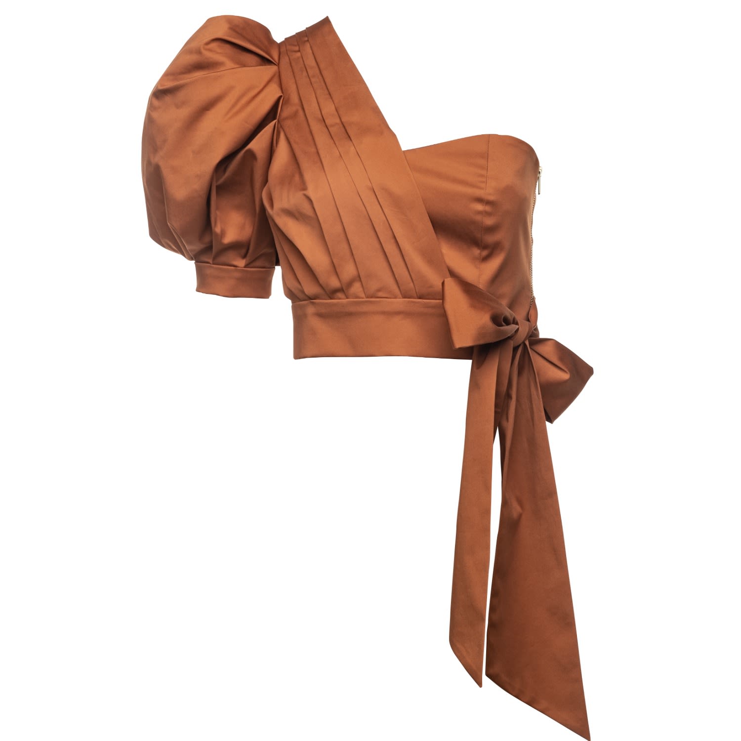 Women’s Brown Emily One-Sleeve Asymmetric Poplin Top Copper Extra Large Vasiliki Atelier