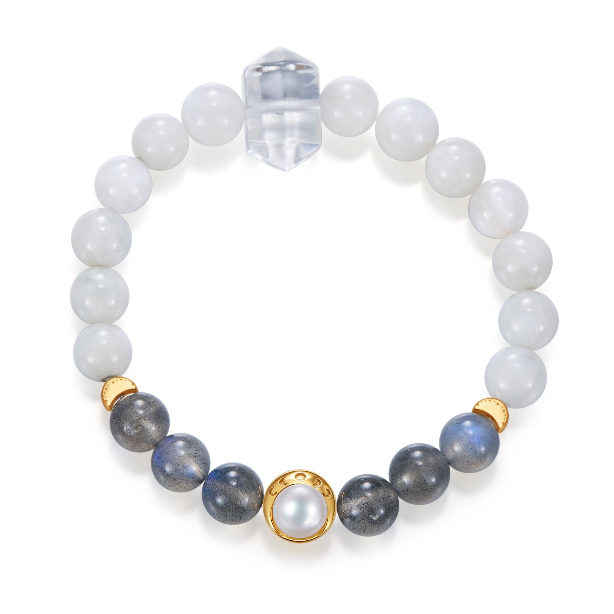 Aurozia Women's Gold Echoes Within Lunar Phase& Moon Grey Moonstone Crystal Bracelet In Gold
