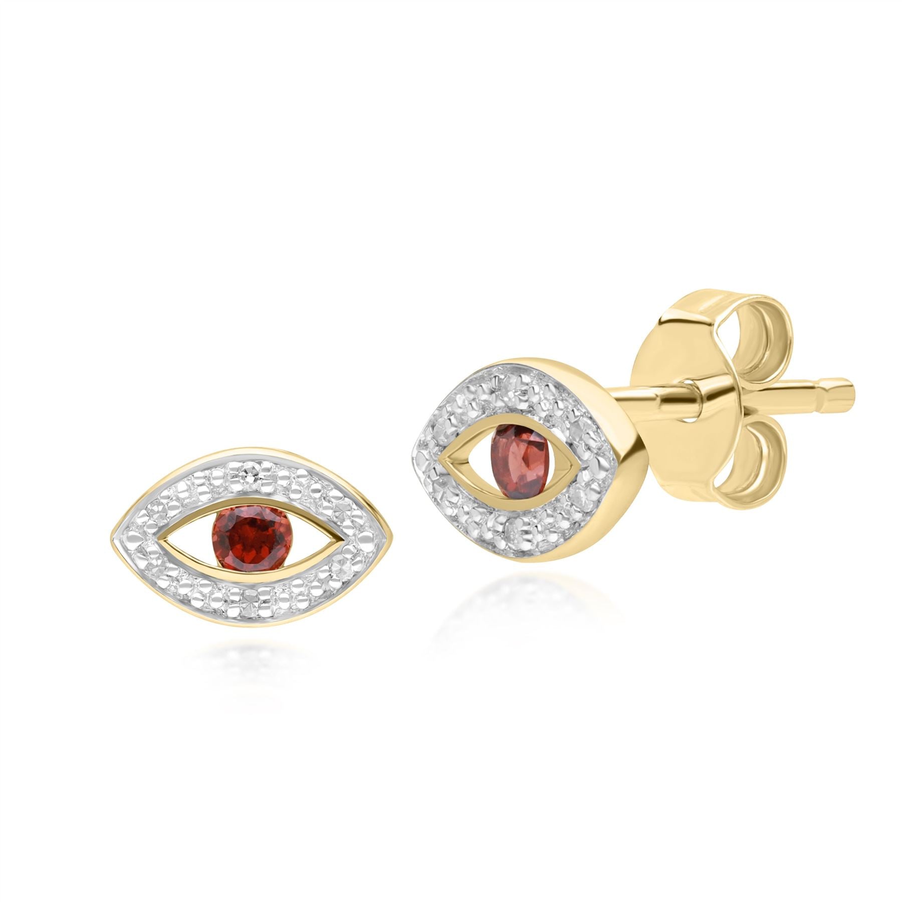 Women’s Gold / Red Evil Eye Garnet & Diamond Stud Earrings In Yellow Gold Gemondo