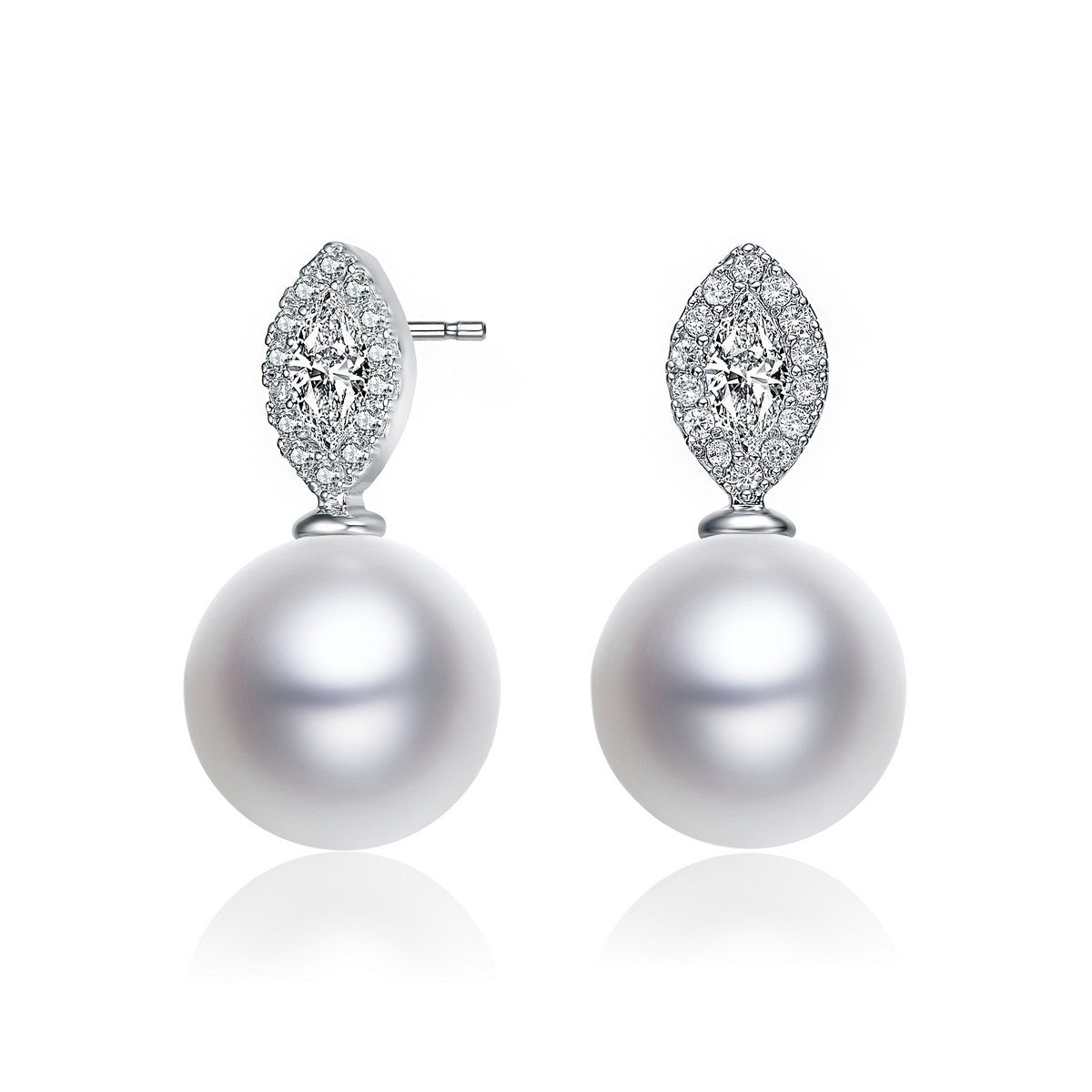 Women’s White / Silver Sterling Silver Pearl And Cubic Zirconia Drop Earrings Genevive Jewelry