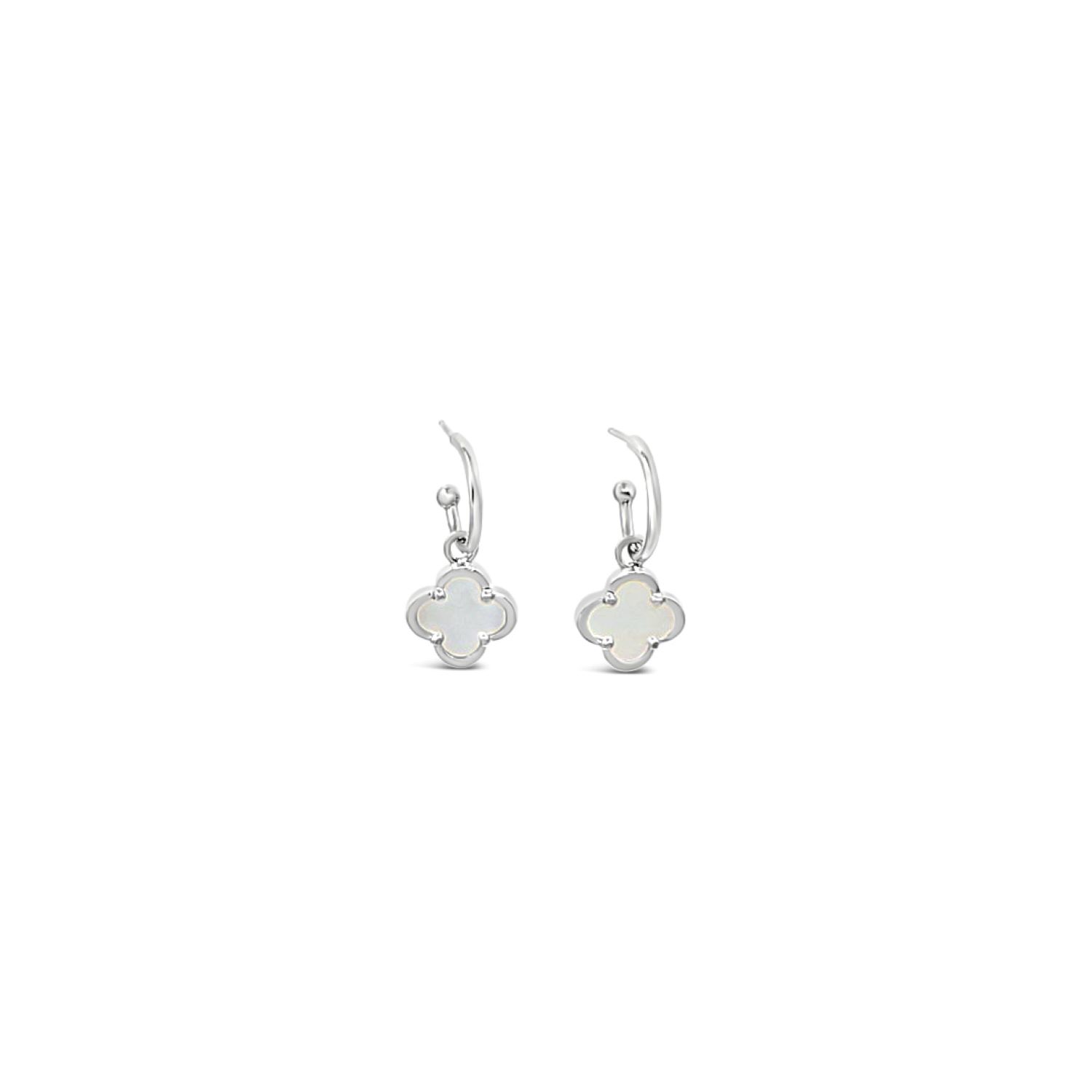 Lutiro Women's White / Silver Clover Hoop Set Ten Mm - Mother Of Pearl - Silver In Multi