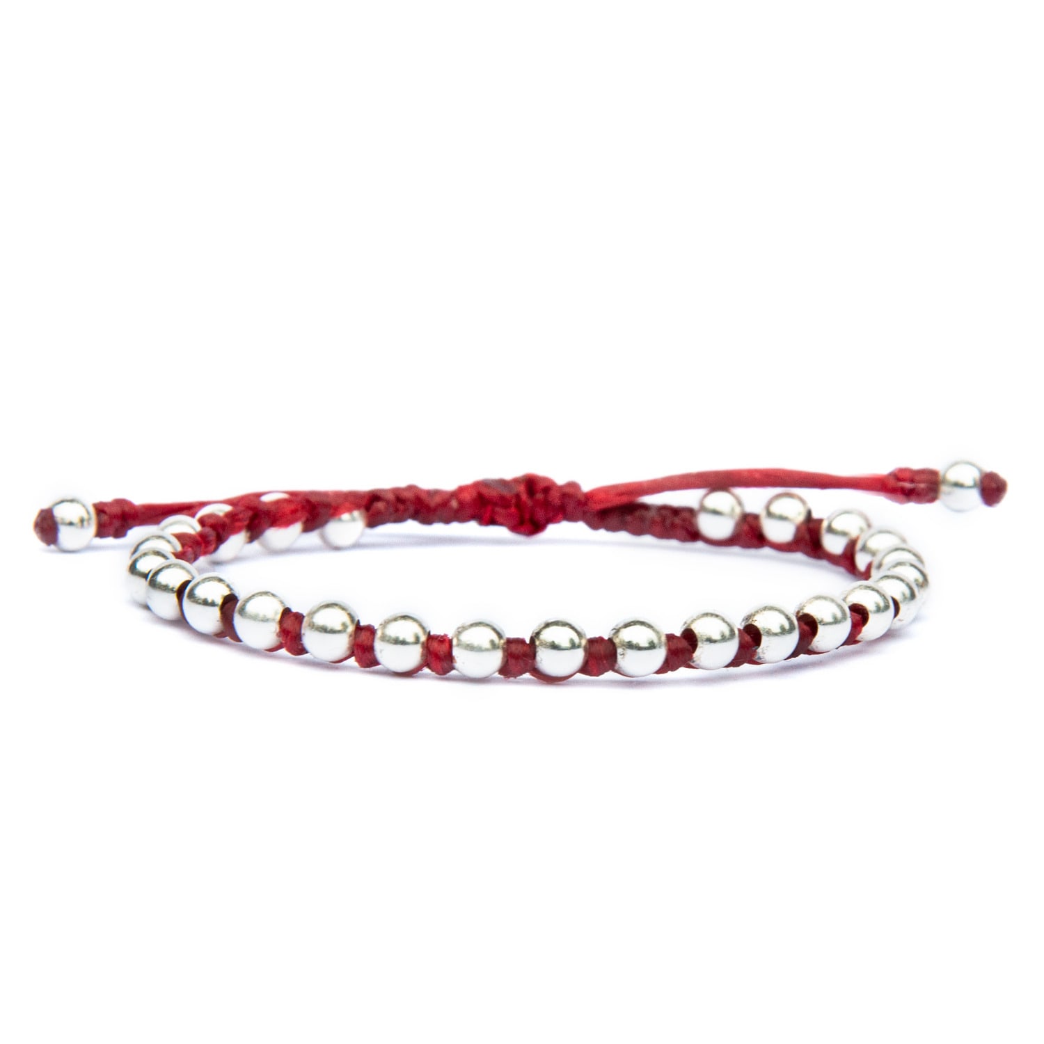 Women’s Red Rope Friendship Bracelet With Silver Beads - Elegant And Adjustable Harbour Uk Bracelets