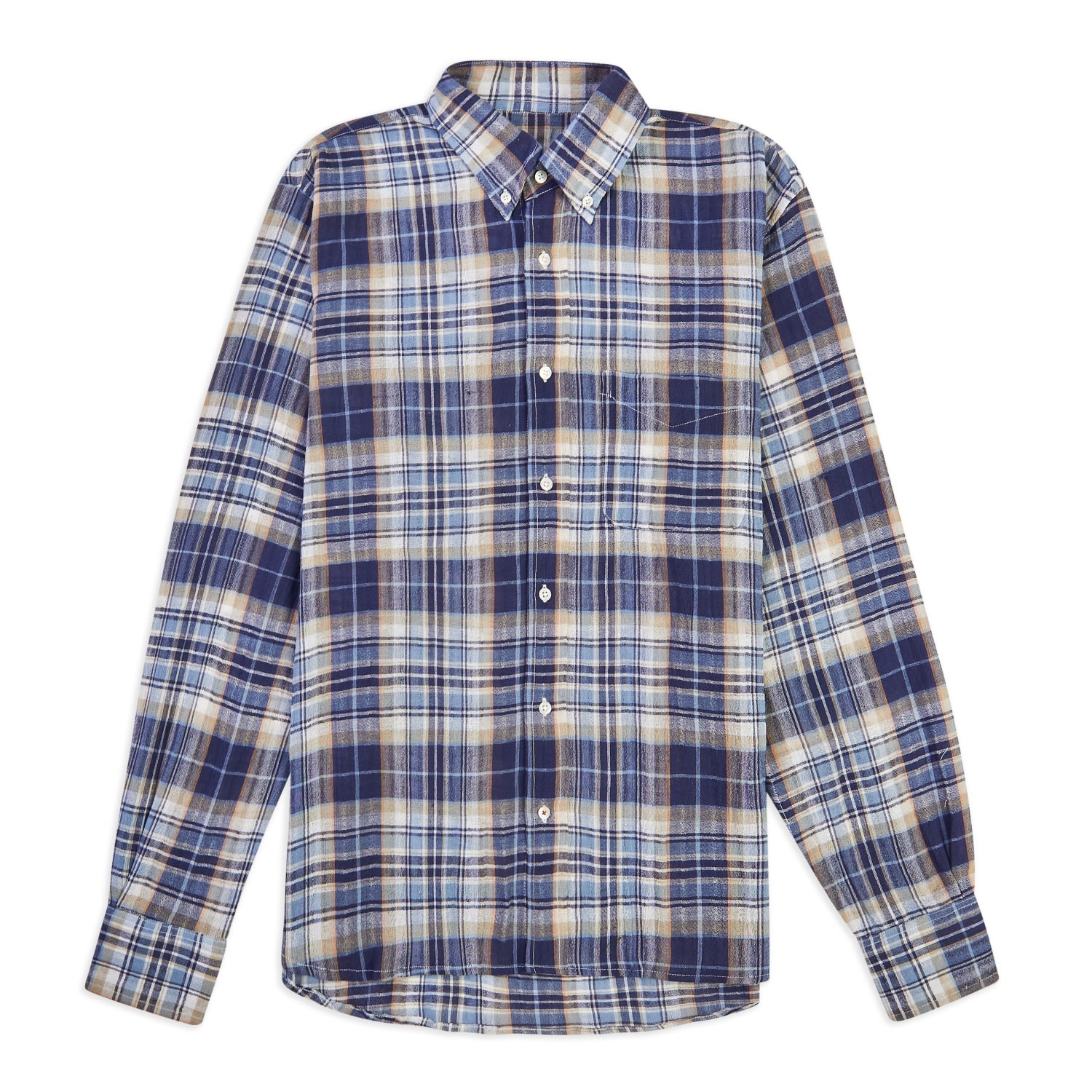 Men’s Madras Button Down Shirt - Blue Extra Large Burrows & Hare