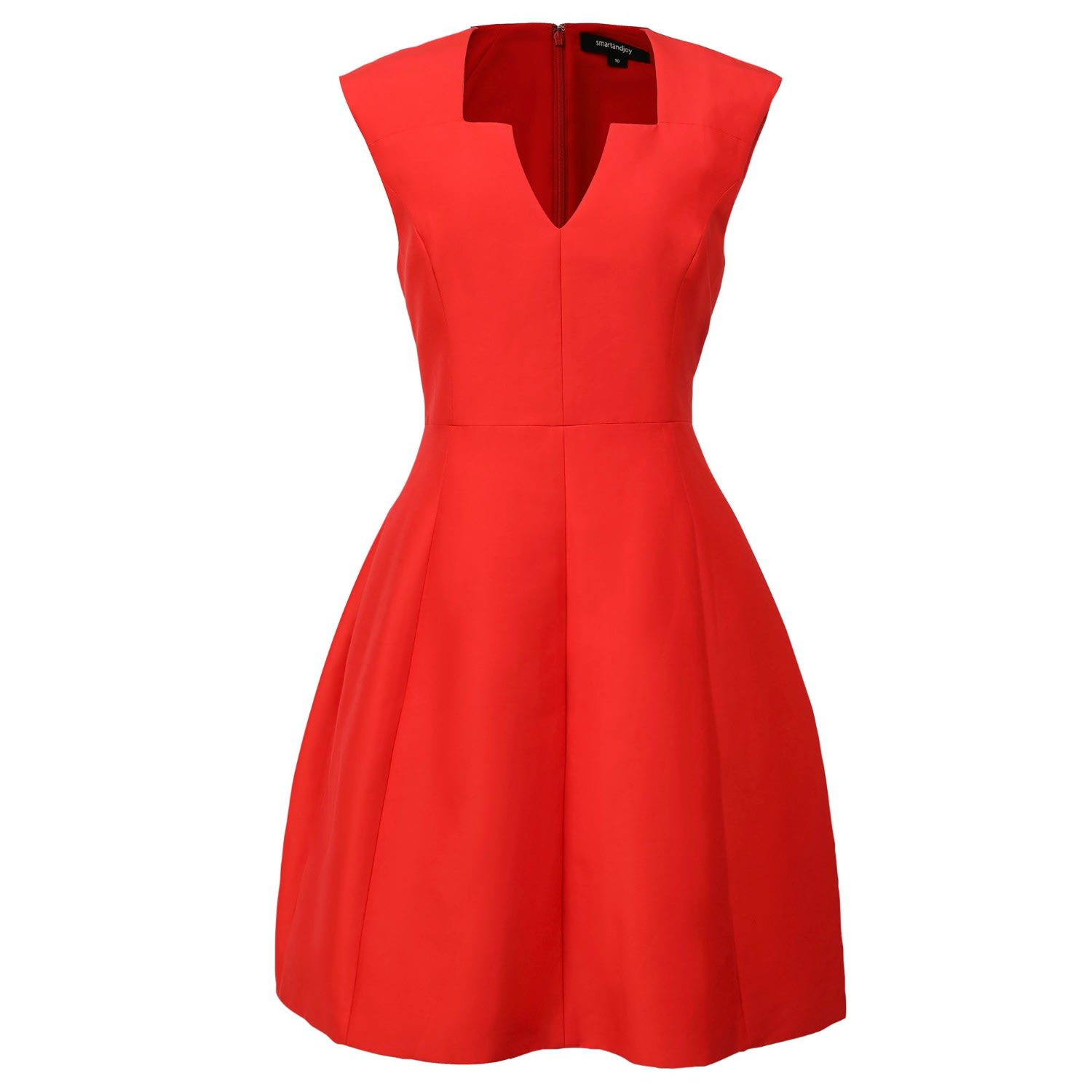 Smart And Joy Women's Fit-and-flare Satin Short Dress Square V Neckline - Red In Red