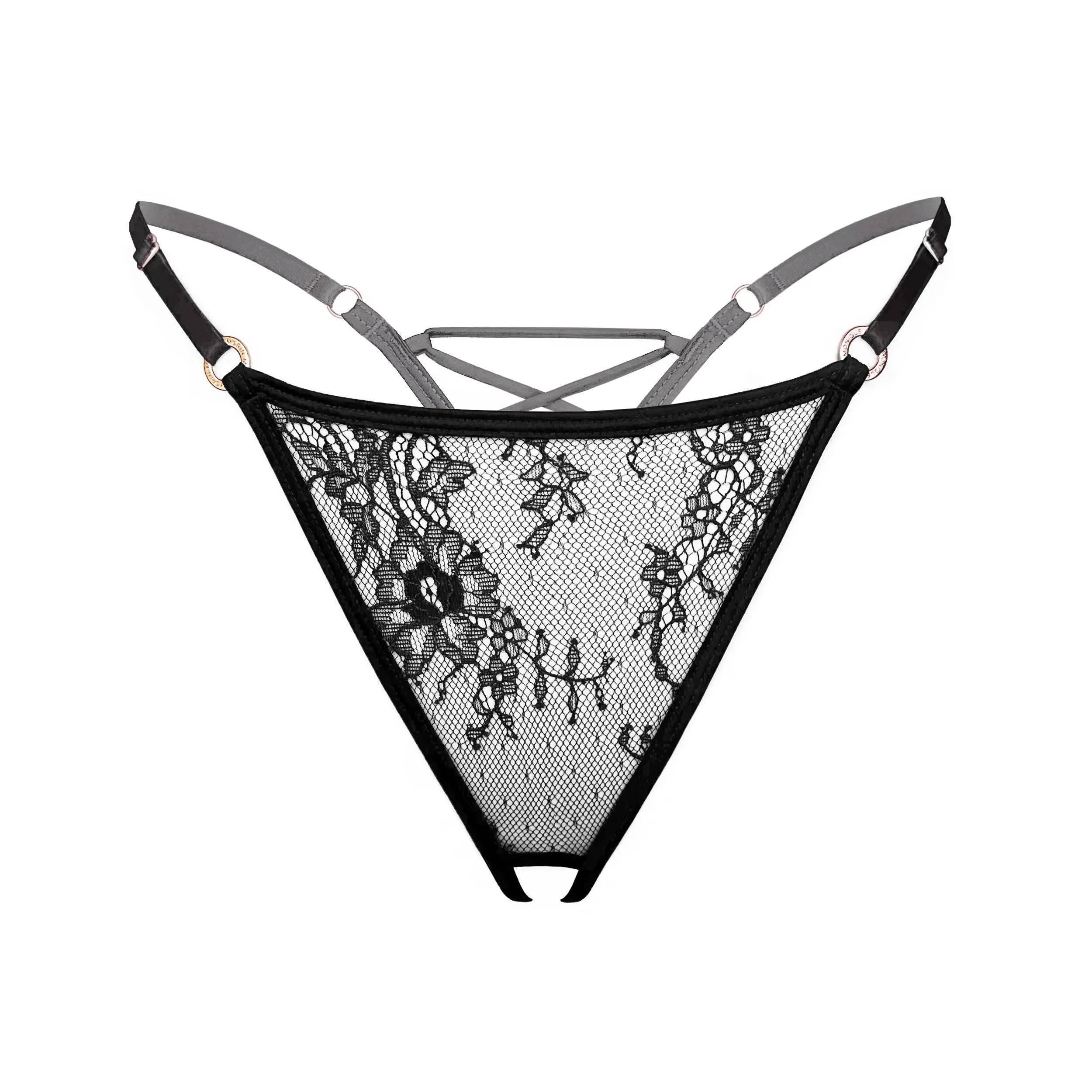 Monique Morin Lingerie Women's Moonstruck Thong Ouvert Black In Black