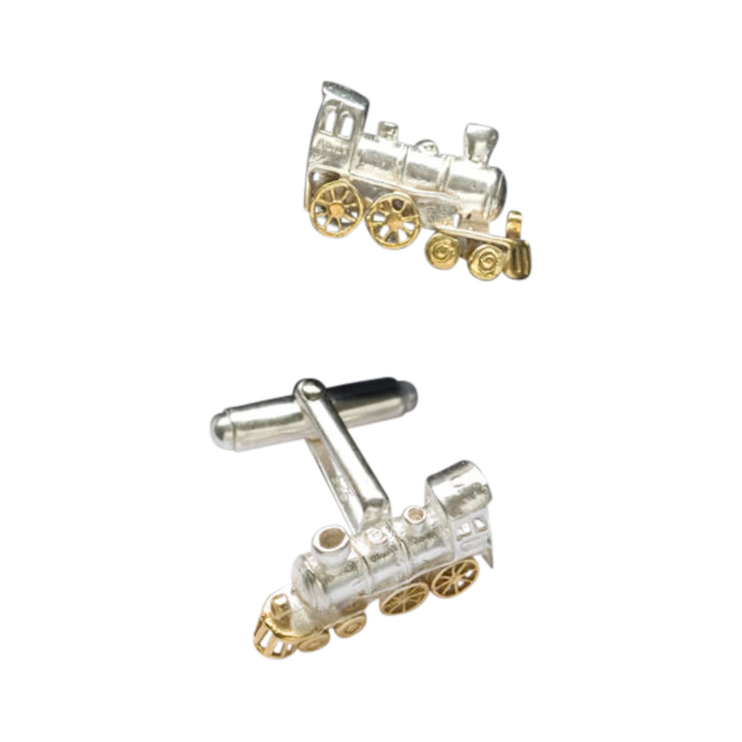 Simon Kemp Jewellers Men's Train Cufflinks Eighteen Carat Gold On Silver