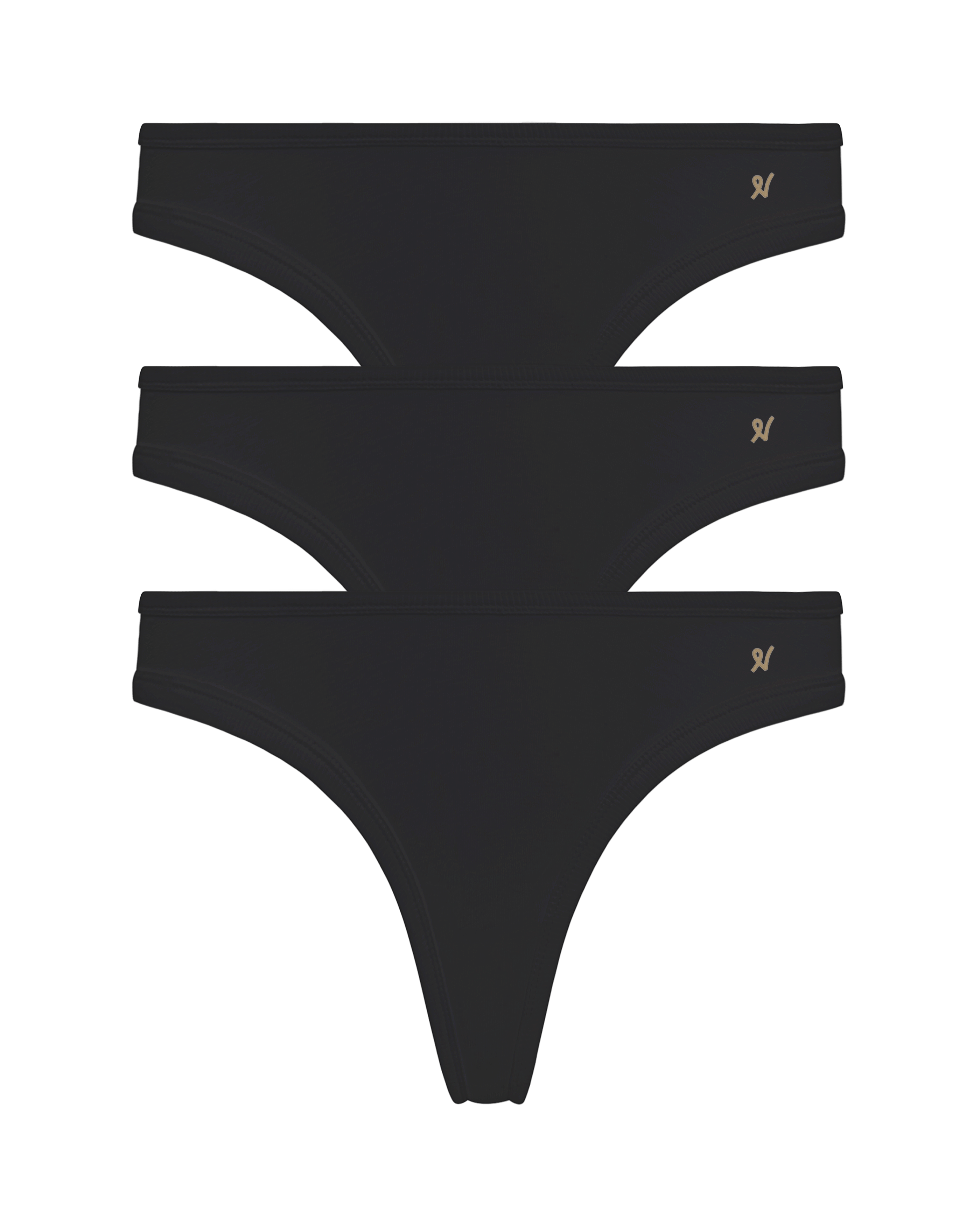 Nudea Women's The Organic Cotton Dipped Thong Three Pack - Black