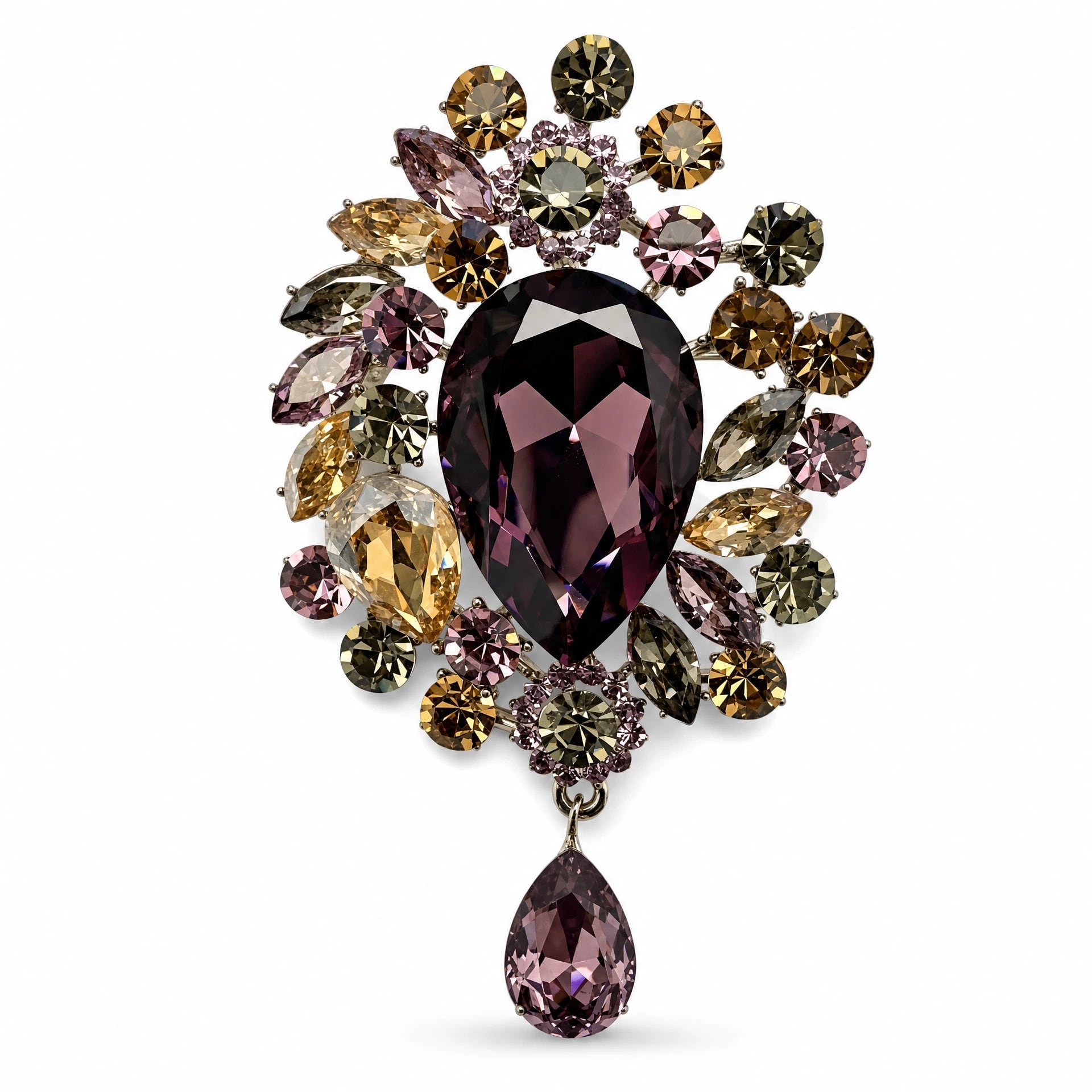 Women's Vintage Crystal Cluster Drop Brooch – Two Colours - Purple | Angel Barocco
