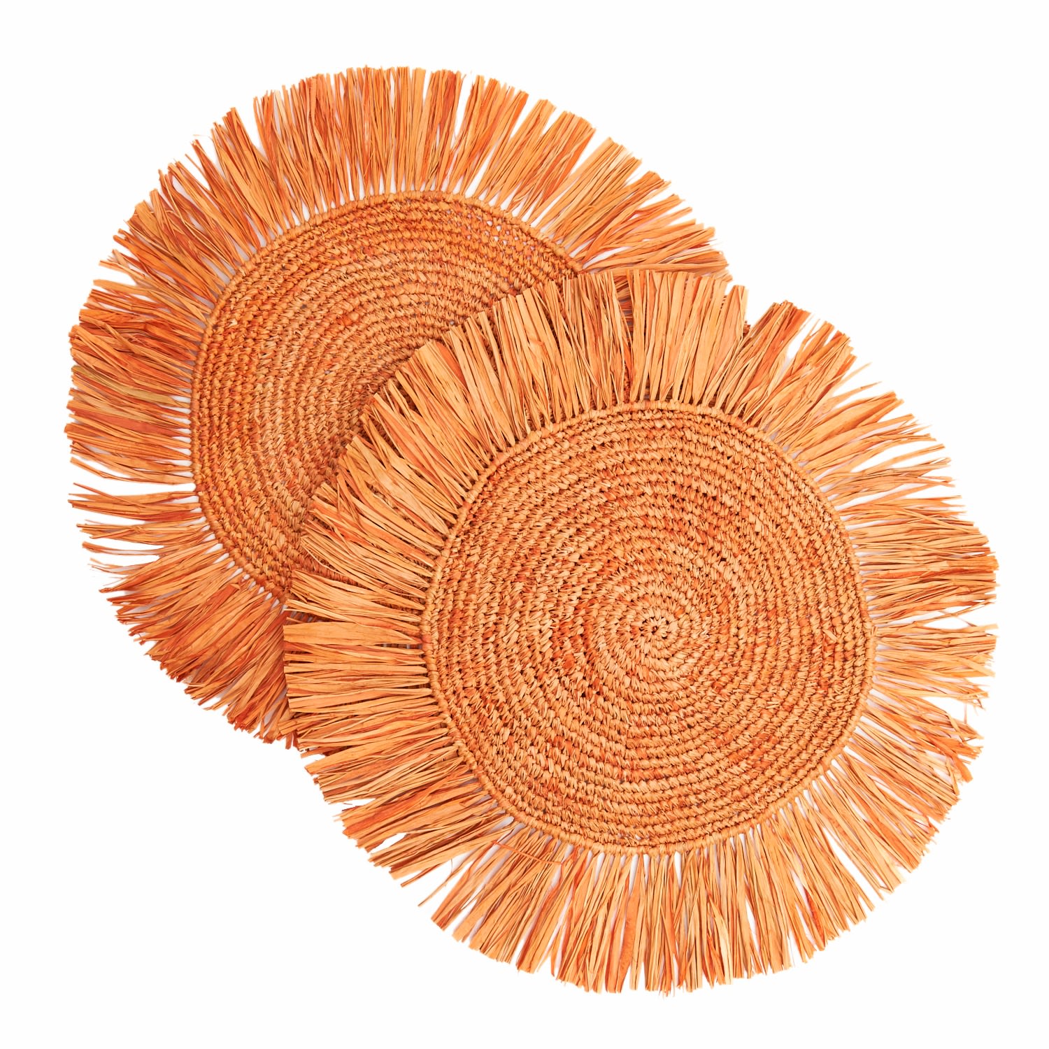 Kubo Yellow / Orange Pahiyas Woven Raffia Fringe Placemats, Orange