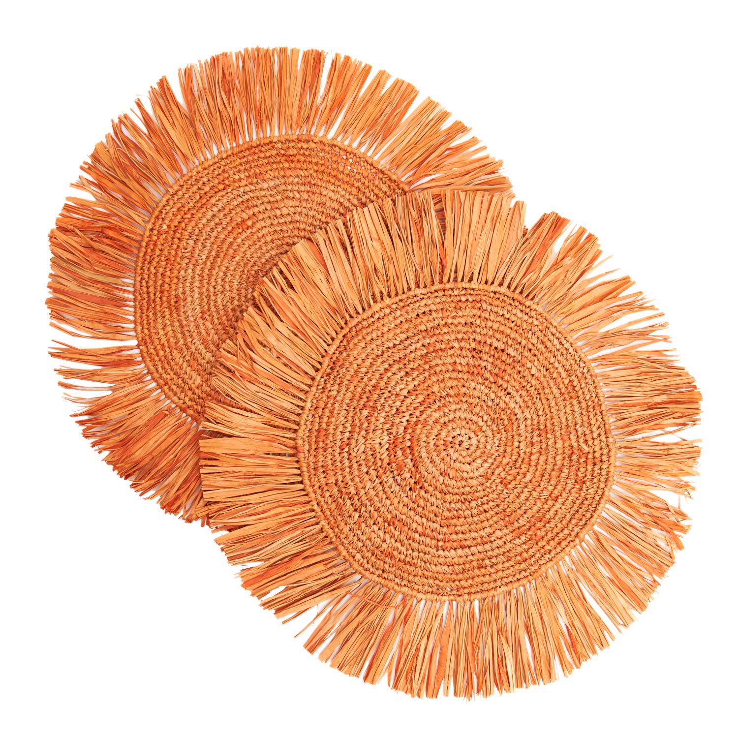 Yellow / Orange Pahiyas Woven Raffia Fringe Placemats, Orange Kubo