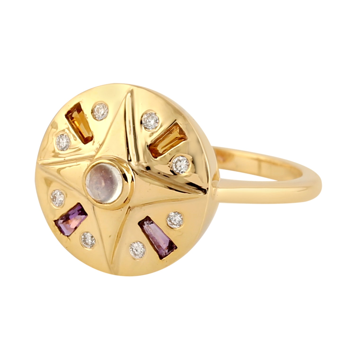 Women’s 18K Yellow Gold Diamond Moonstone Amethyst Citrine Star Ring Artisan