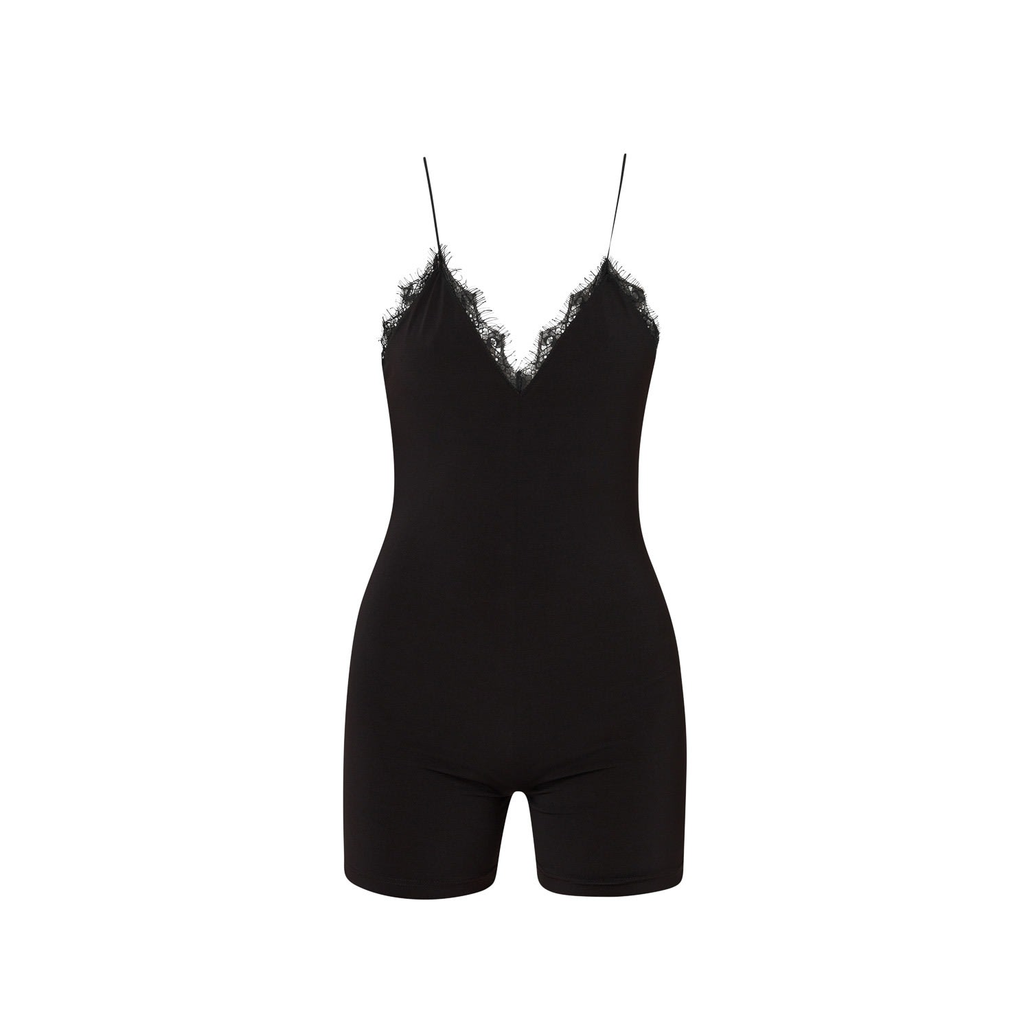 Women’s Black Lace-Accented Playsuit Medium Lia Aram