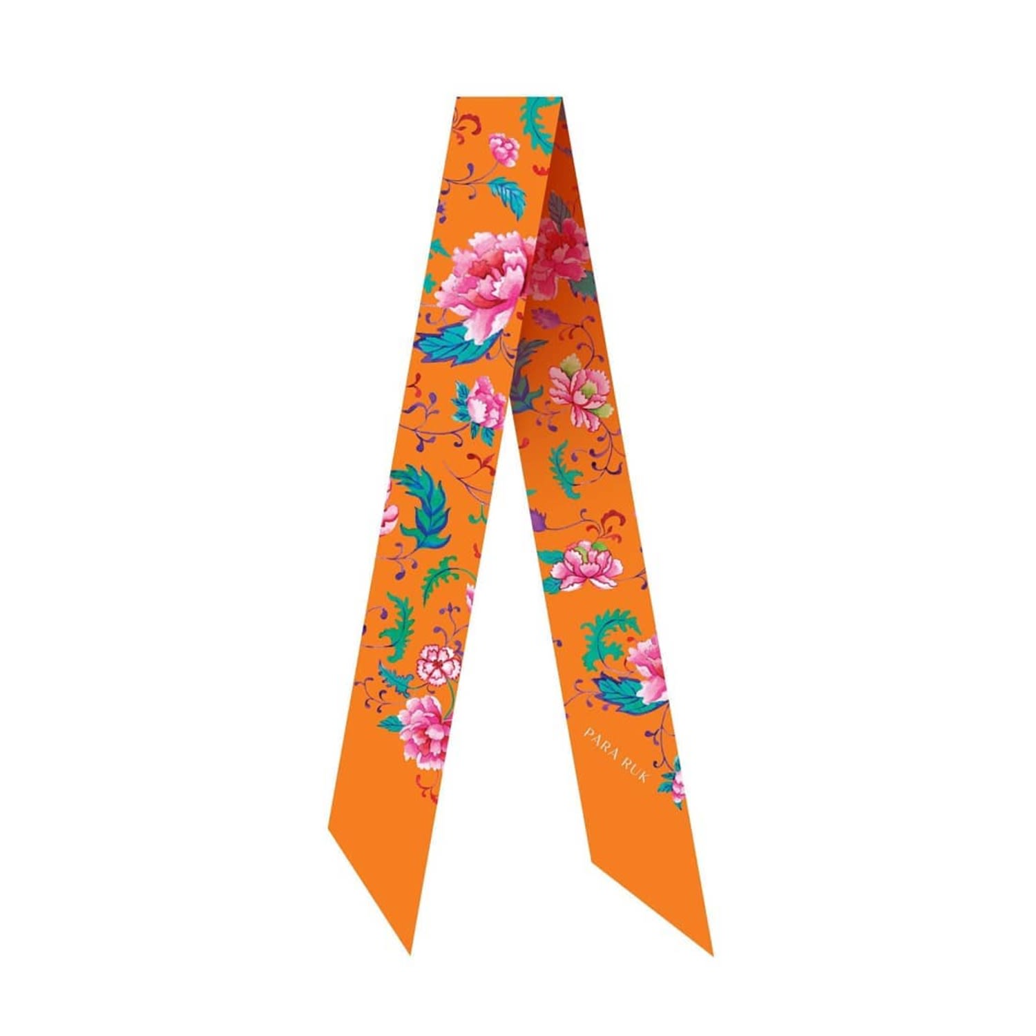 Para Ruk Women's Orange / Pink / Green Chinese Roses Silk Twill Scarf