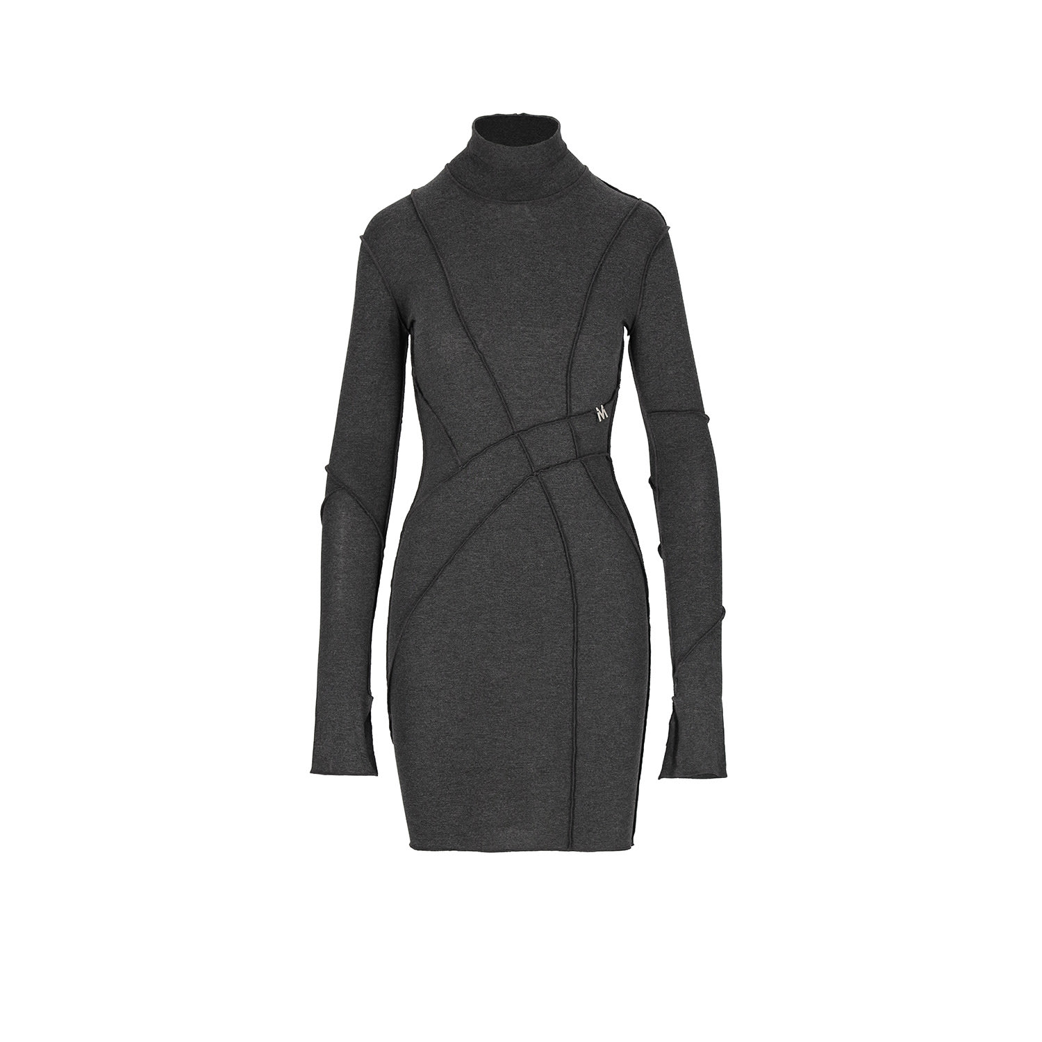 Mandragora Women's Grey Iron Viscose Dress With Turtleneck And Extra Long Sleeves In Grey