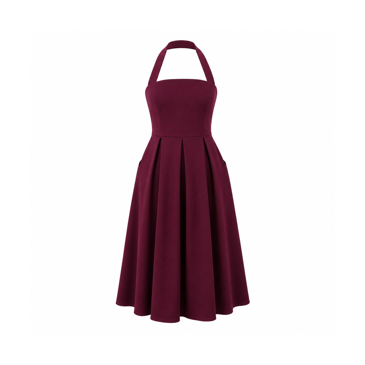 Women's Red Briar Halterneck Pleated Skirt Midi Dress Plum | Medium | Girl in Mind