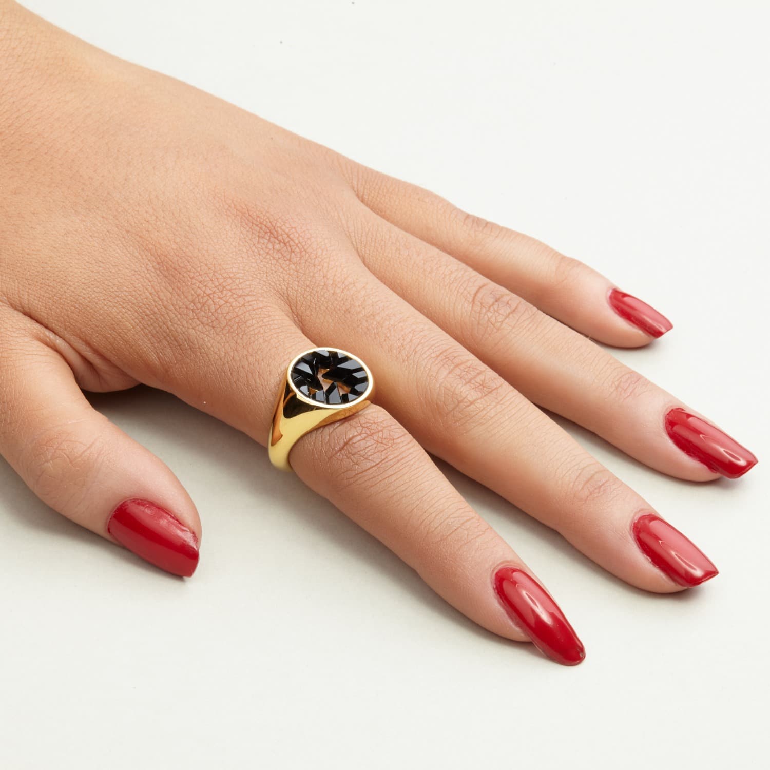 Woman's Black Onyx Gold Ring, Ladies Signet Ring — Memories by Mastercraft