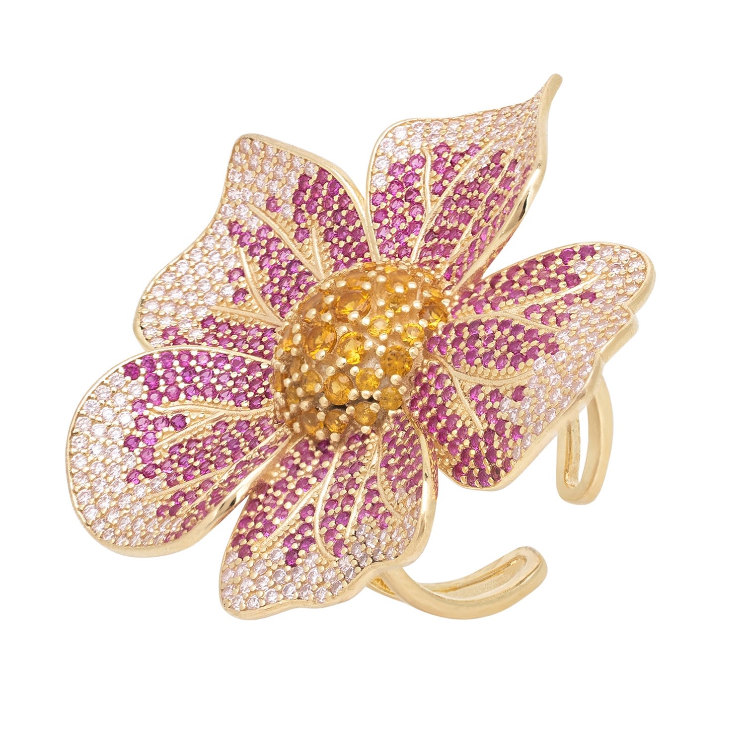 Women’s Gold / Yellow / Orange Pansy Pink Ring Gold Latelita