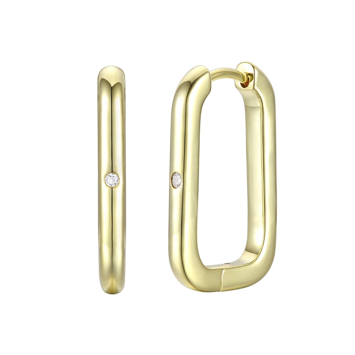 Genevive Jewelry Women's Yellow Gold Plated With Clear Cubic Zirconia " U " Hoop Earrings In Gold
