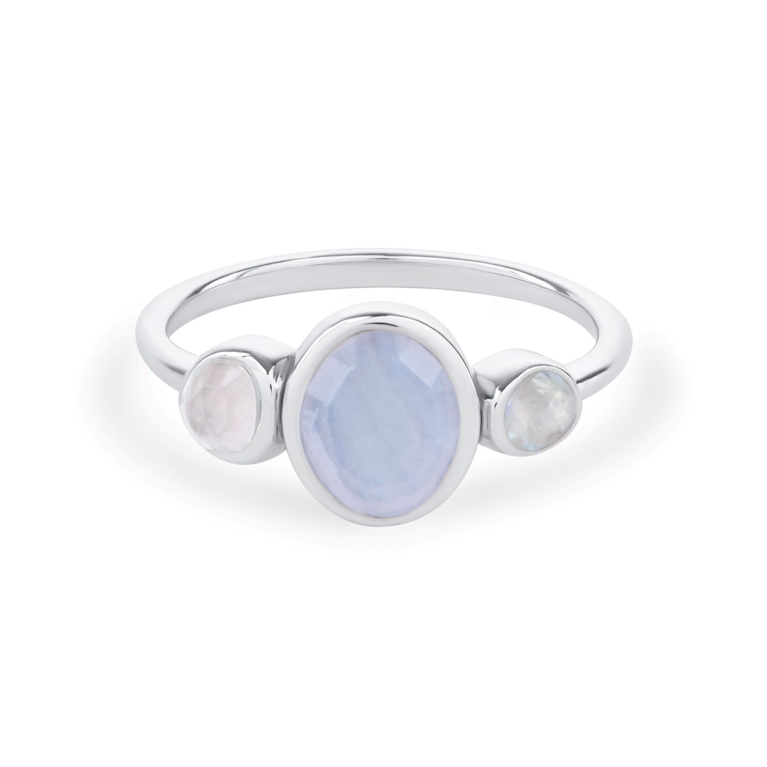 Women’s Blue / Silver Blue Lace Agate, Rose Quartz & Moonstone Ring Sterling Silver Zohreh V. Jewellery