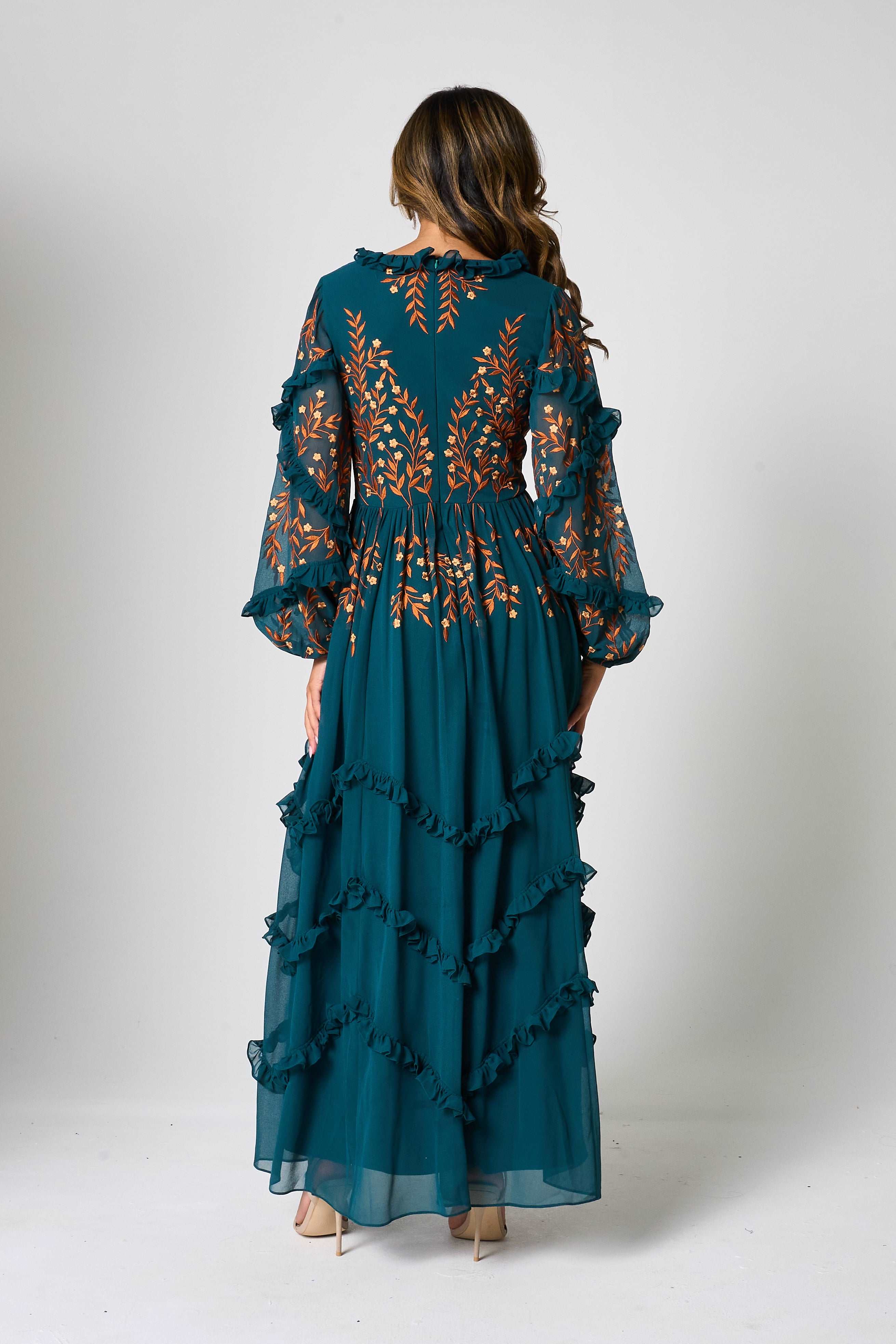 sachin and babi light blue dress Floral embroidered mesh dress