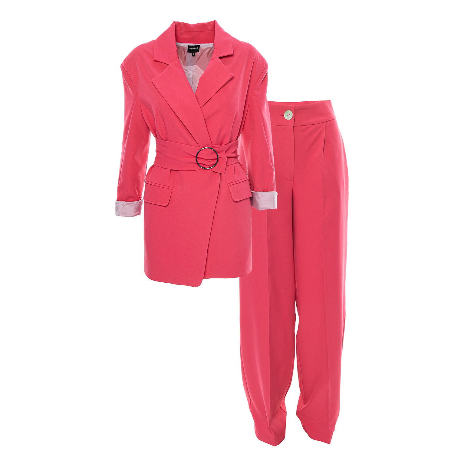 Pink Color Mono Net Fabric Cigarette Pant Suit