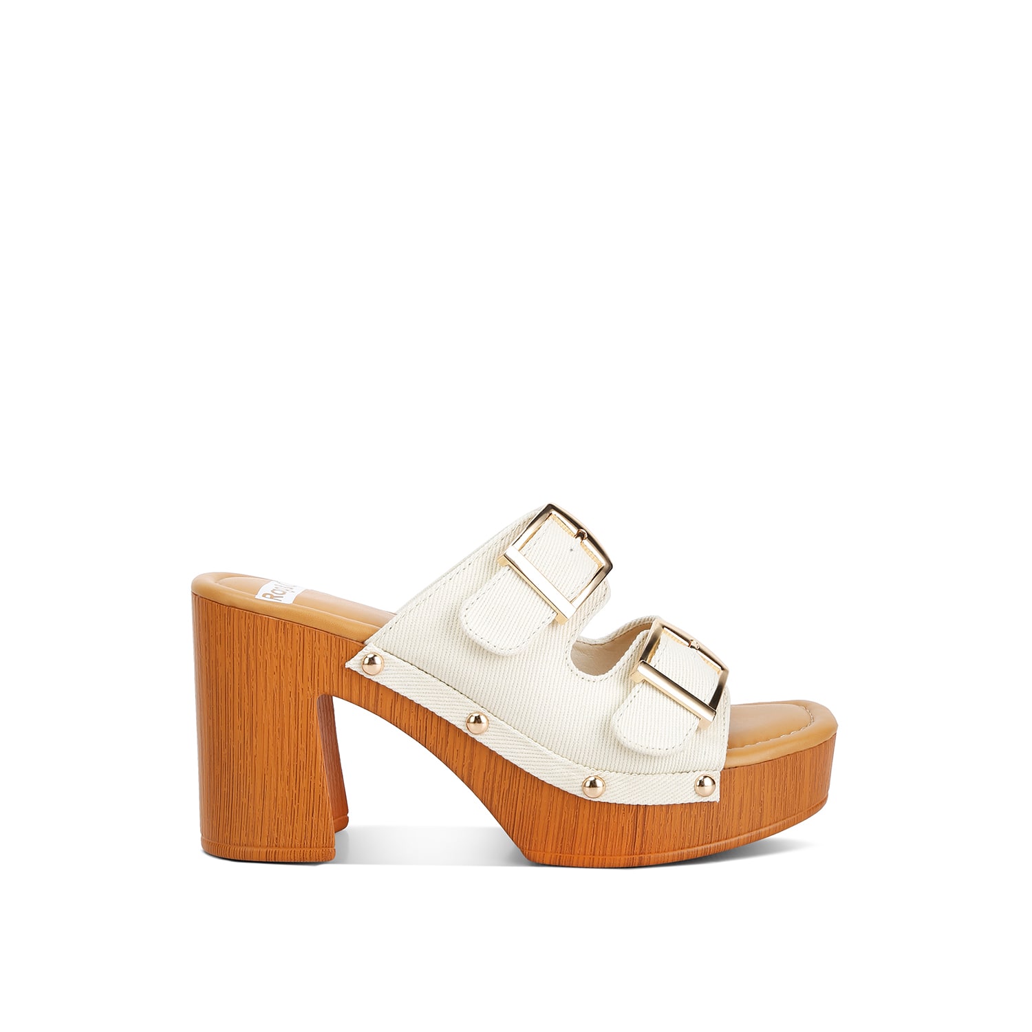 Rag & Co Women's Brown Sarai Buckle Straps High Block Heel Clogs In Beige In White